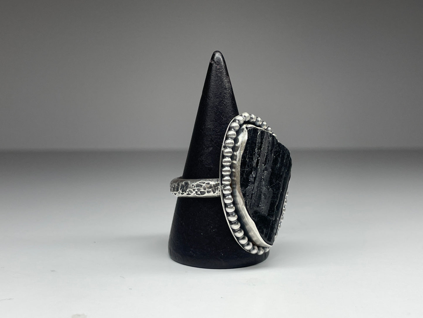 Black Tourmaline and Sterling Ring - US 9