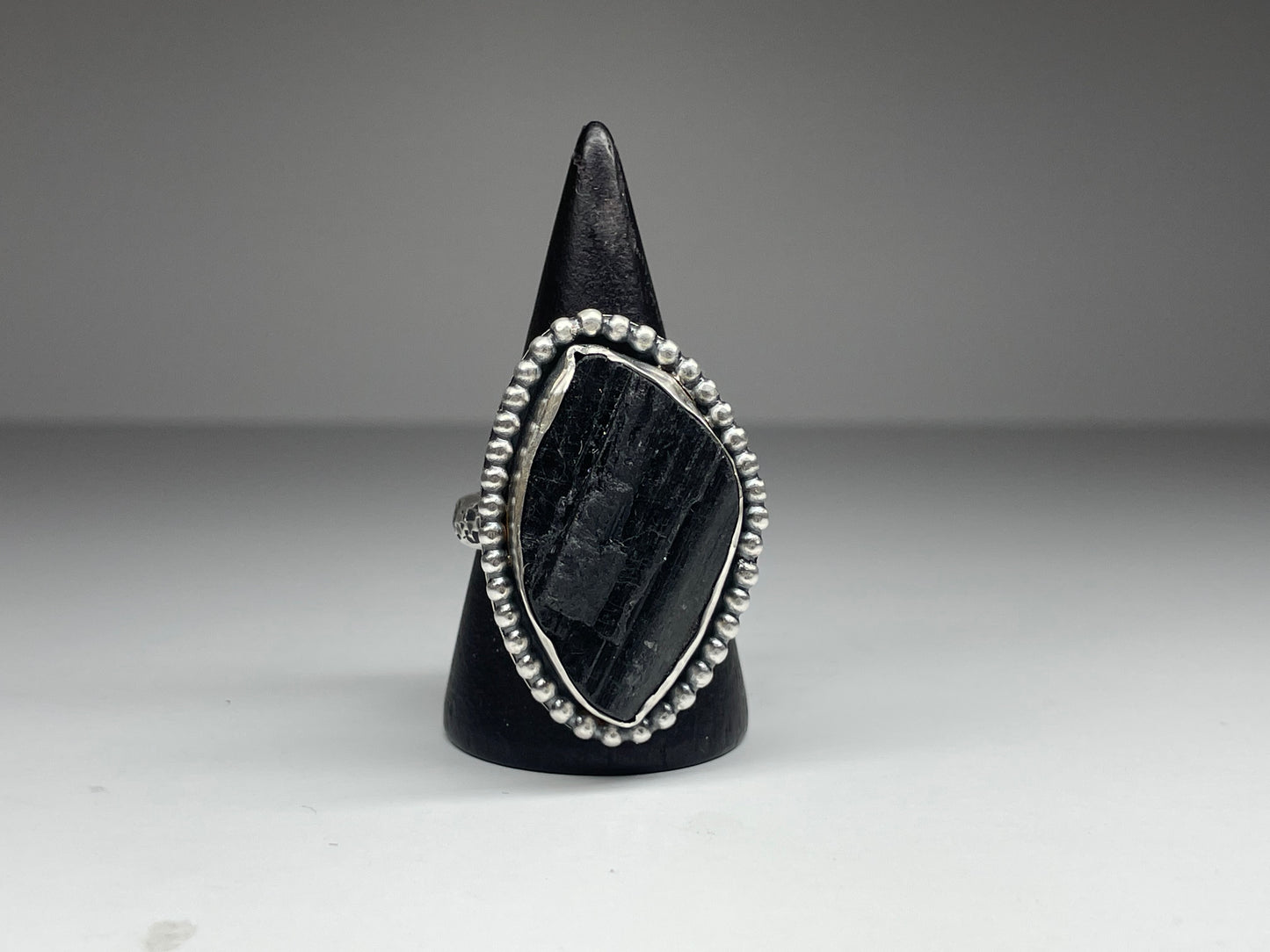 Black Tourmaline and Sterling Ring - US 9