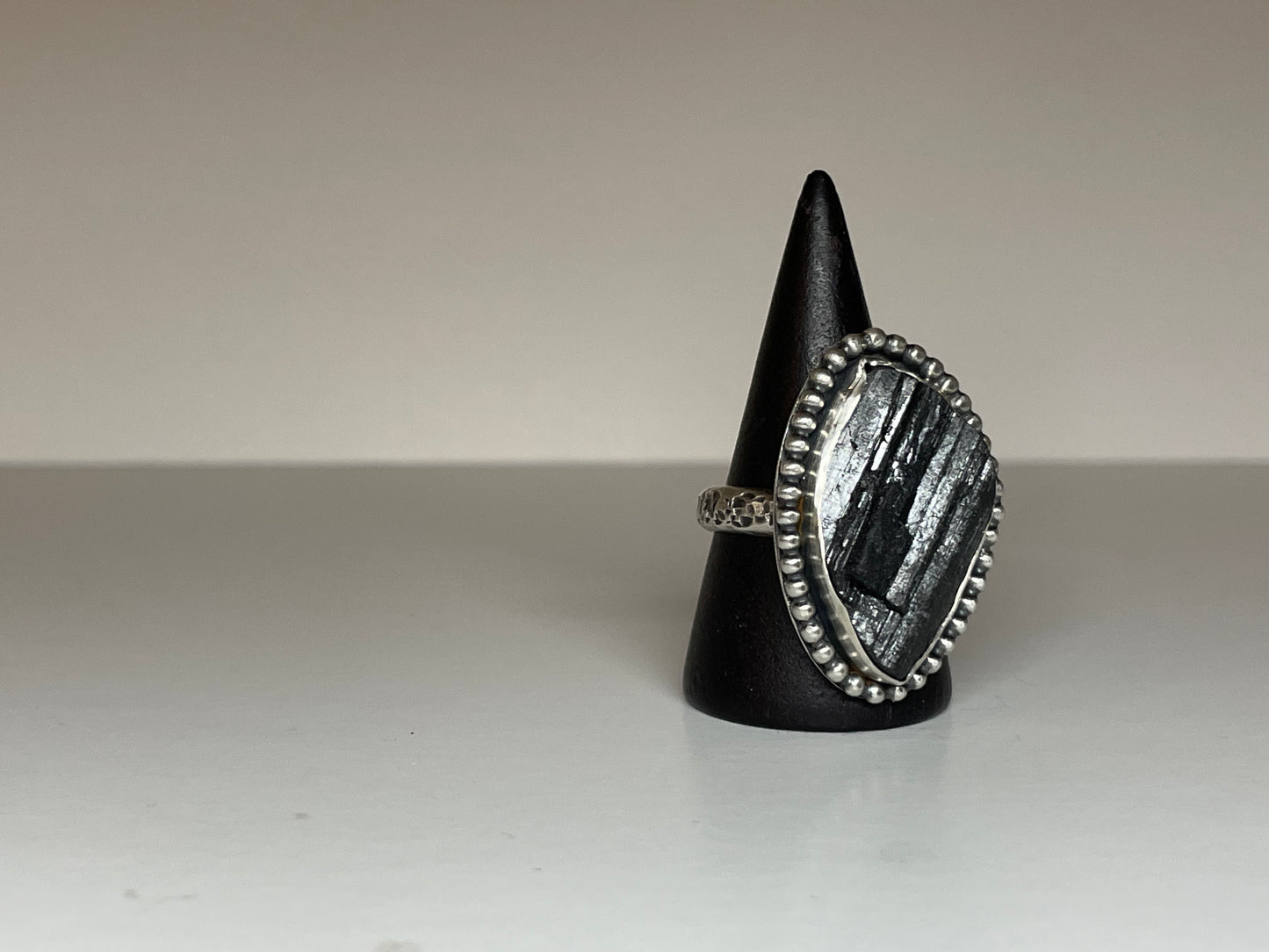 Black Tourmaline and Sterling Ring - US 9