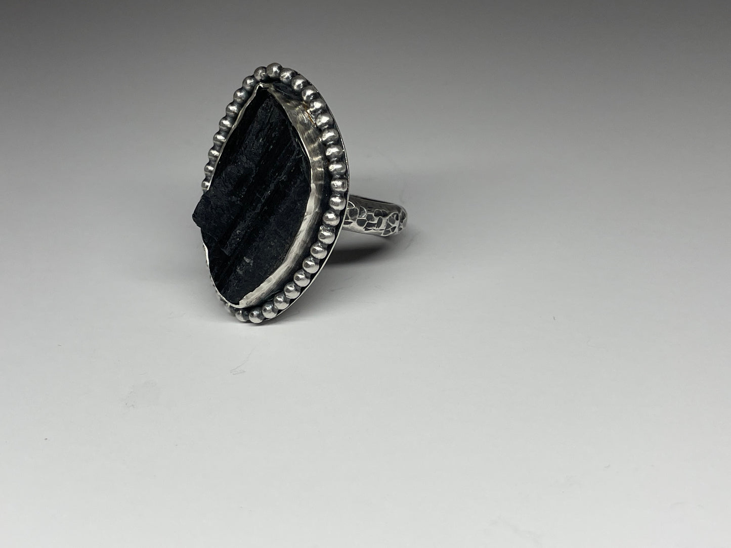 Black Tourmaline and Sterling Ring - US 9