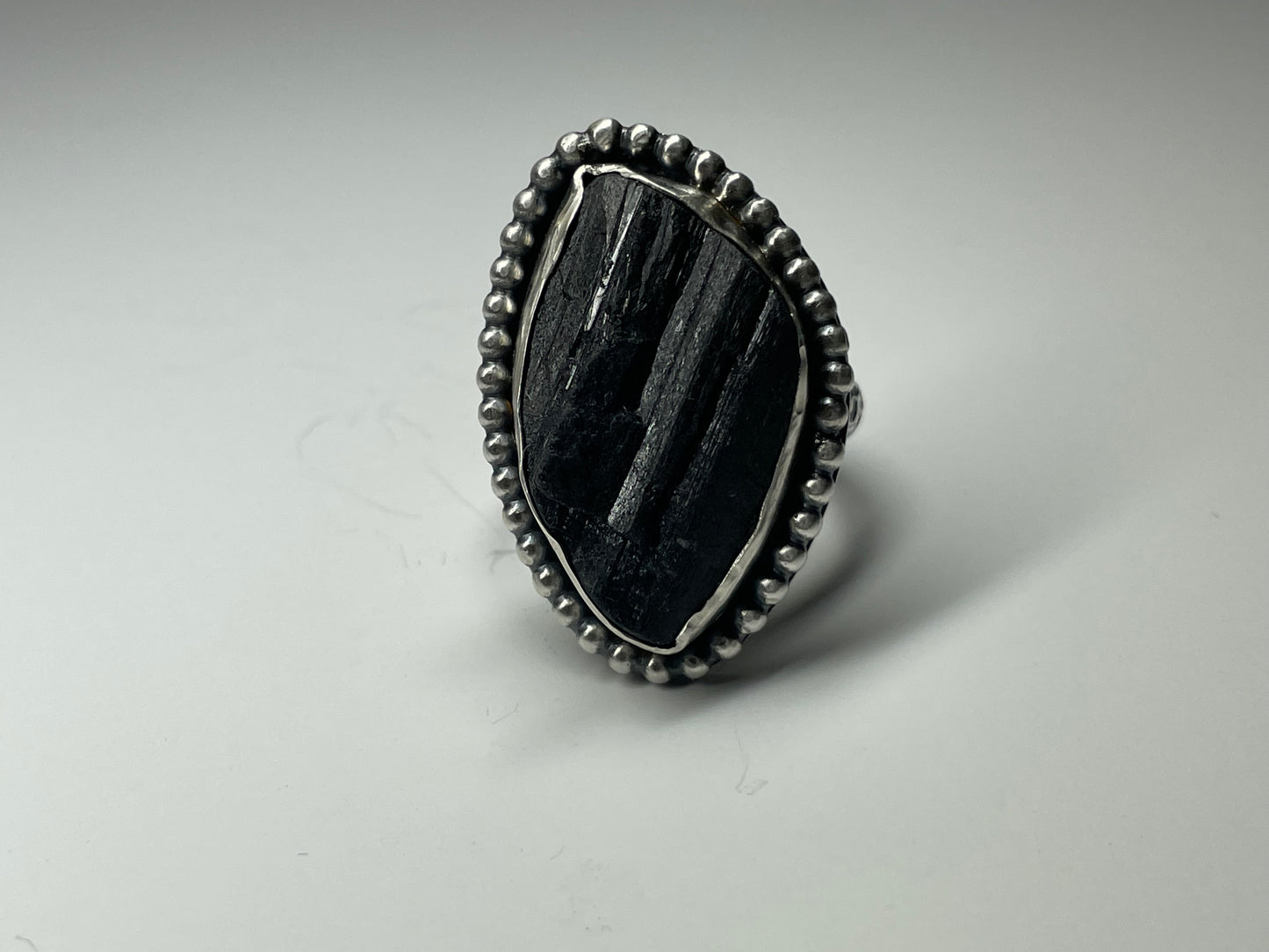 Black Tourmaline and Sterling Ring - US 9