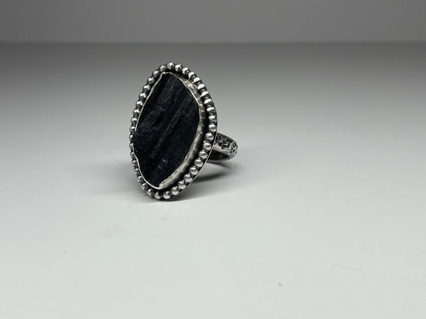 Black Tourmaline and Sterling Ring - US 9