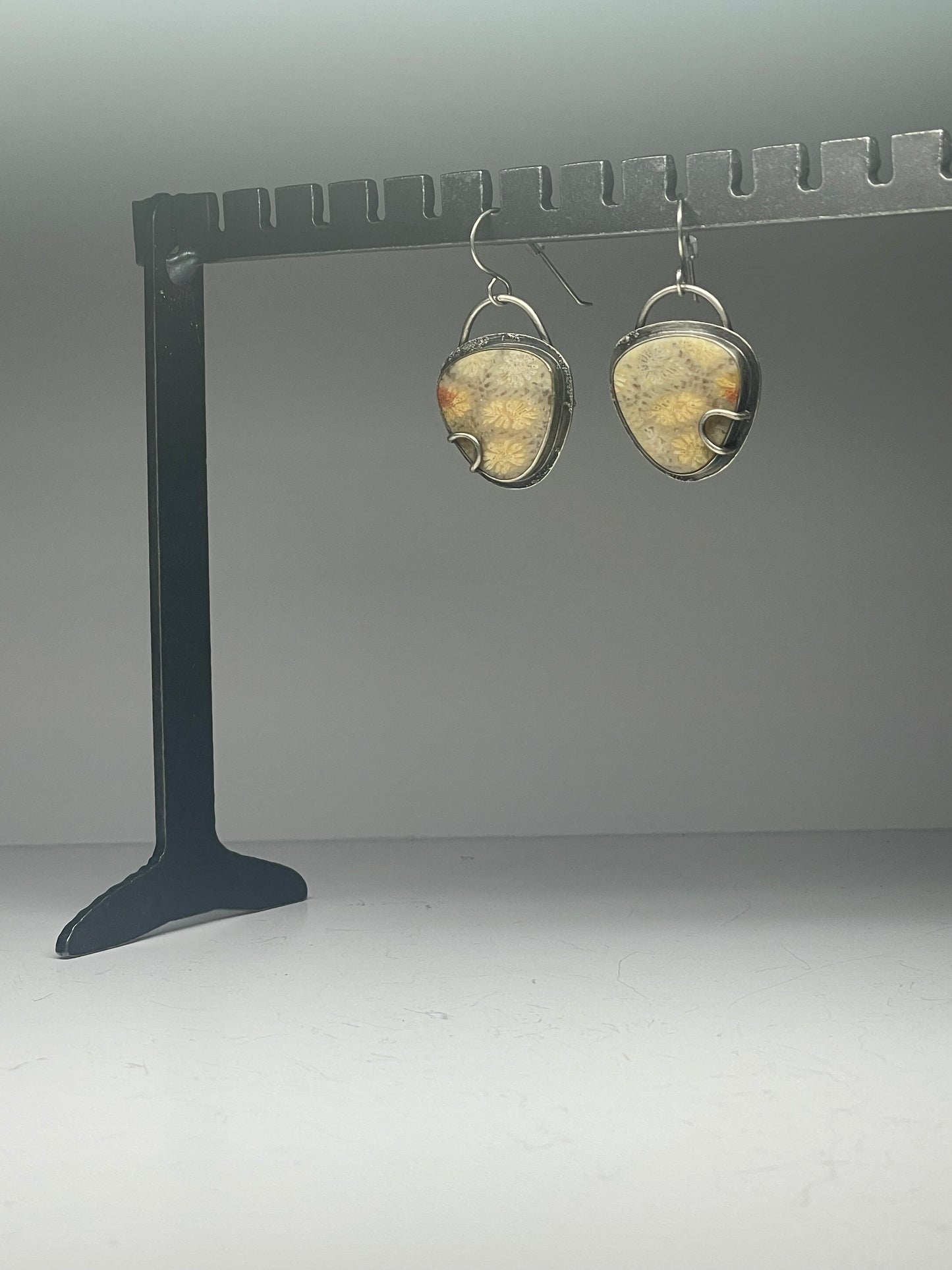 Fossilized Coral and Sterling Earrings