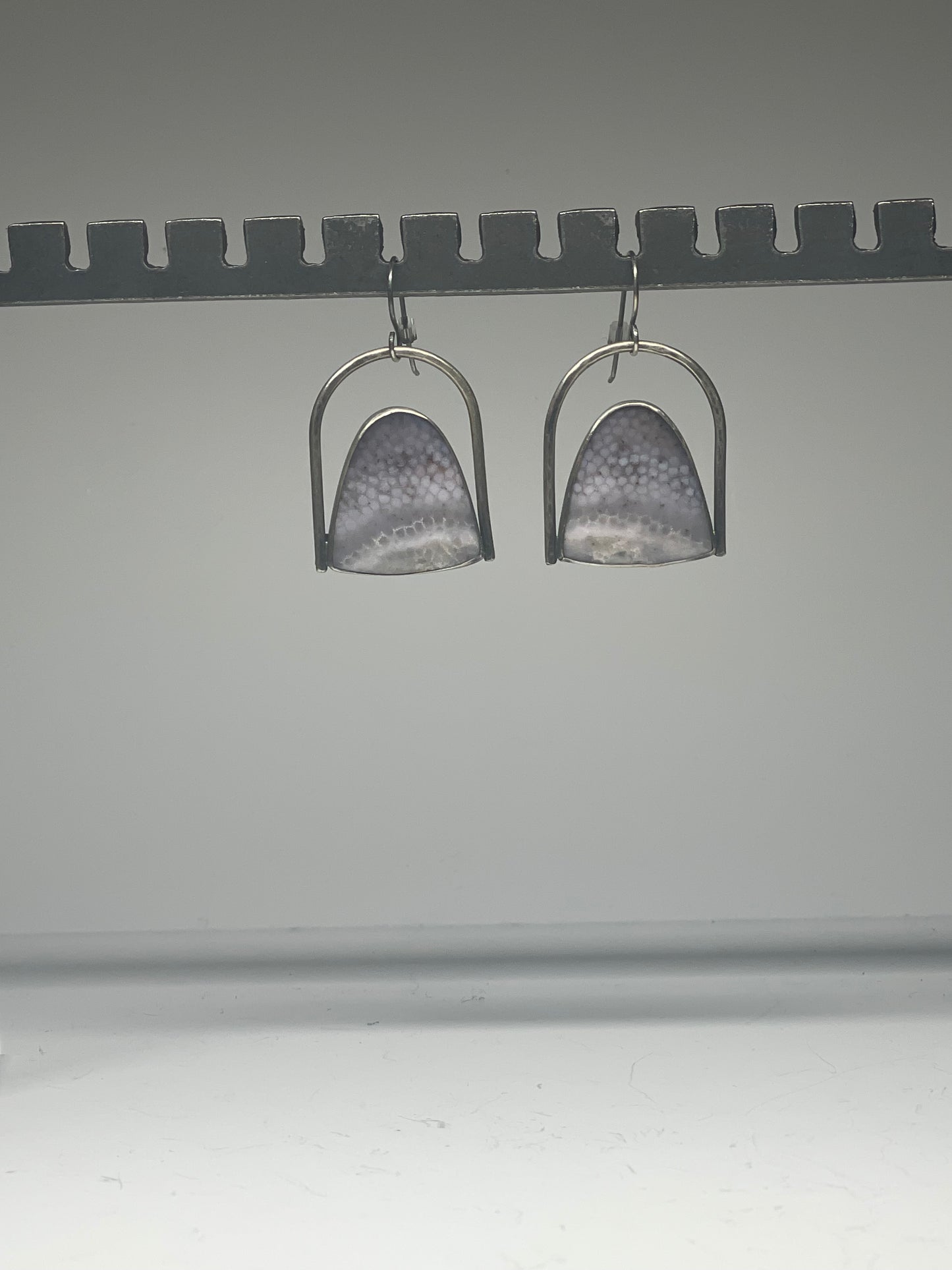 Fossilized Coral and Sterling Earrings