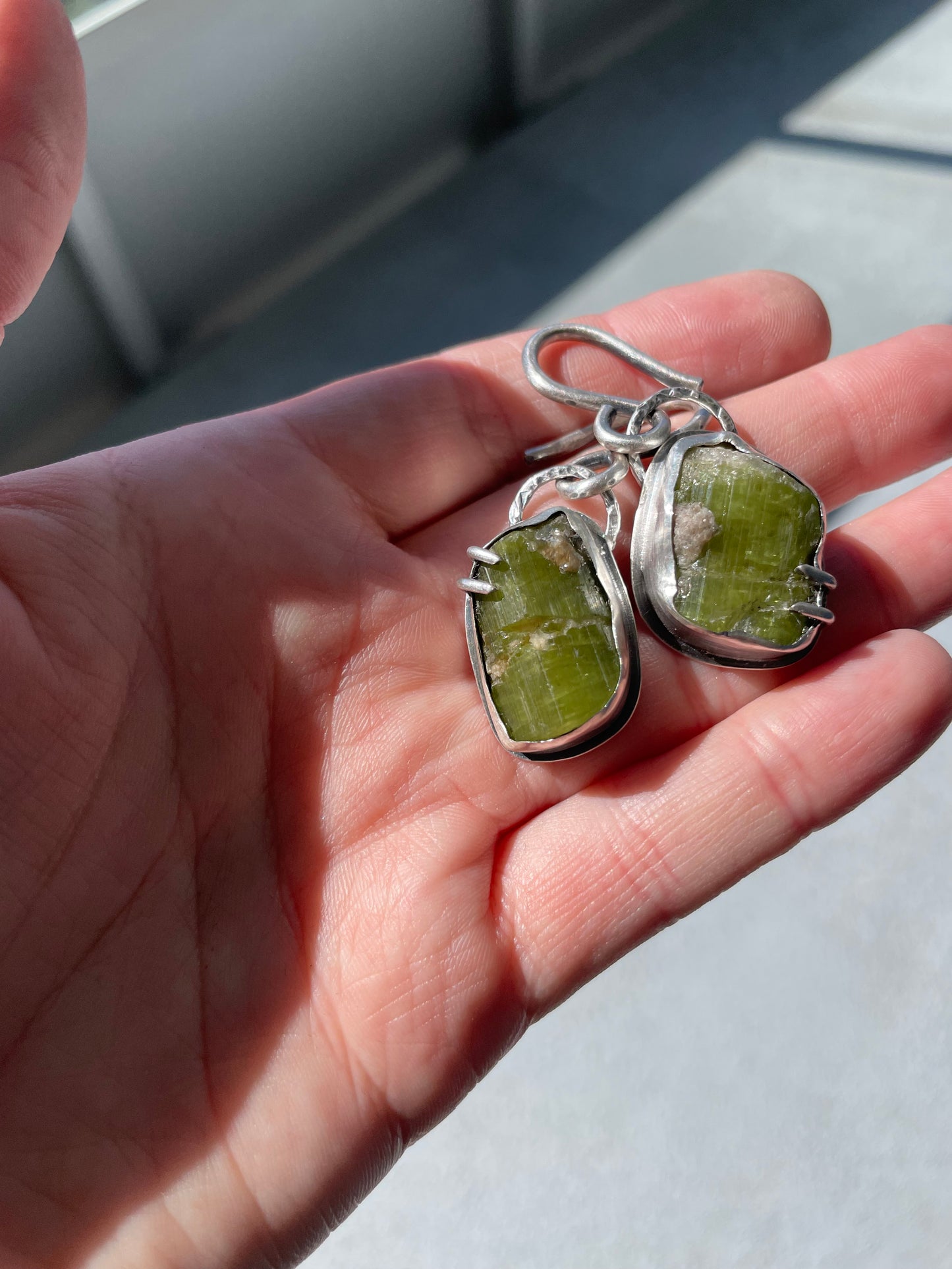 Tourmaline and Sterling Ear Weights