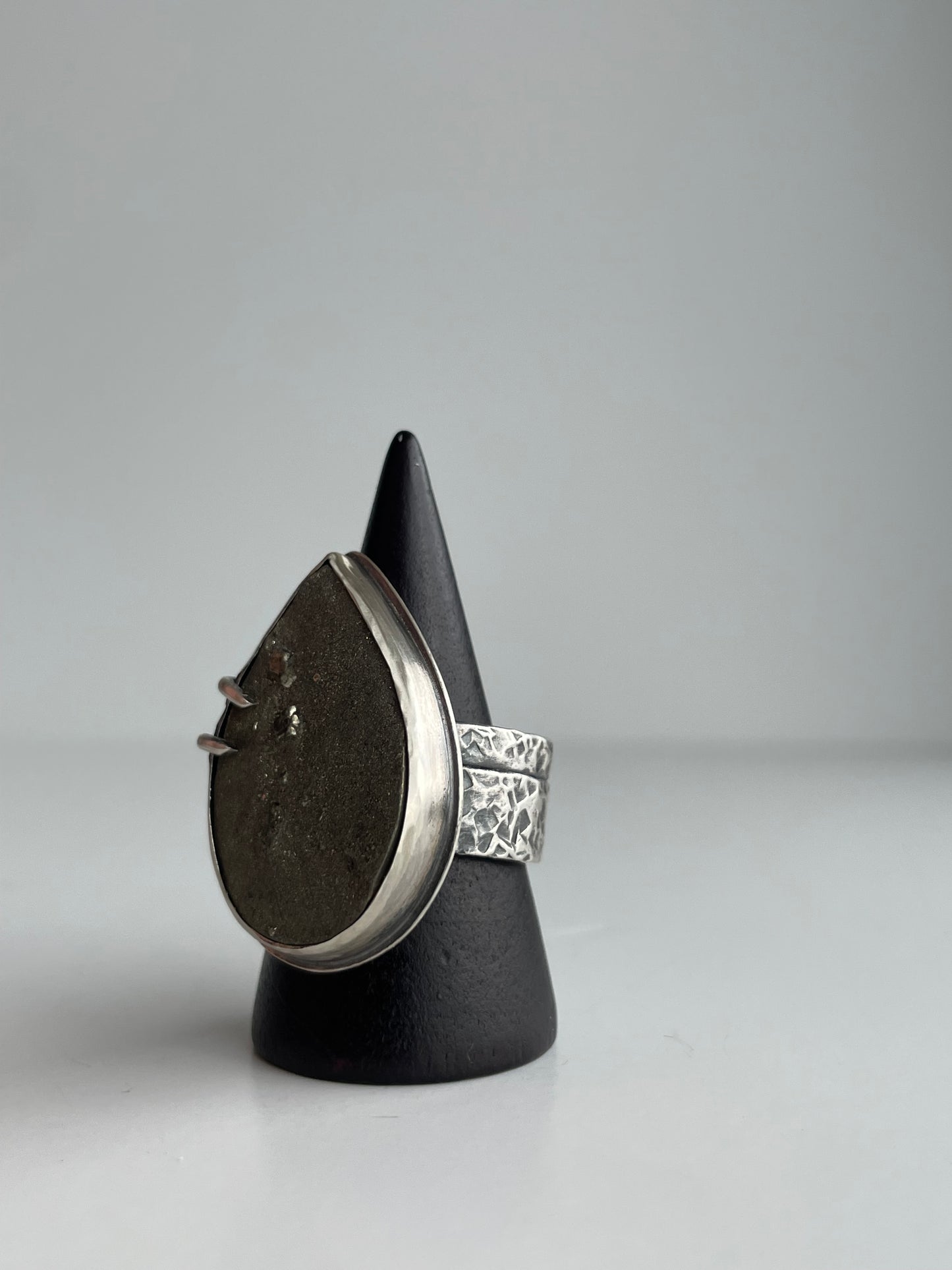 Druzy Pyrite and Sterling Ring - US 8.25