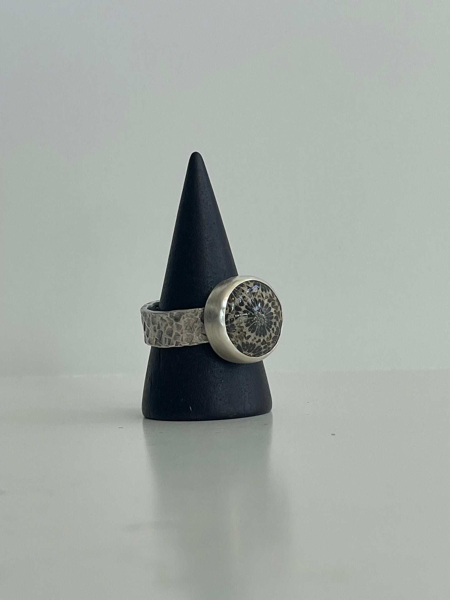 Fossilized Coral and Sterling Ring - US 8