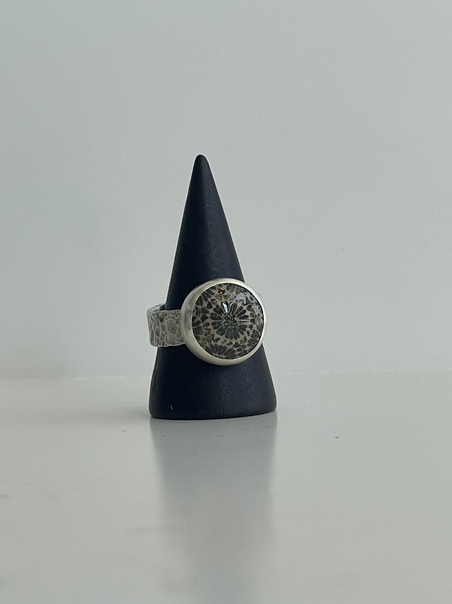 Fossilized Coral and Sterling Ring - US 8