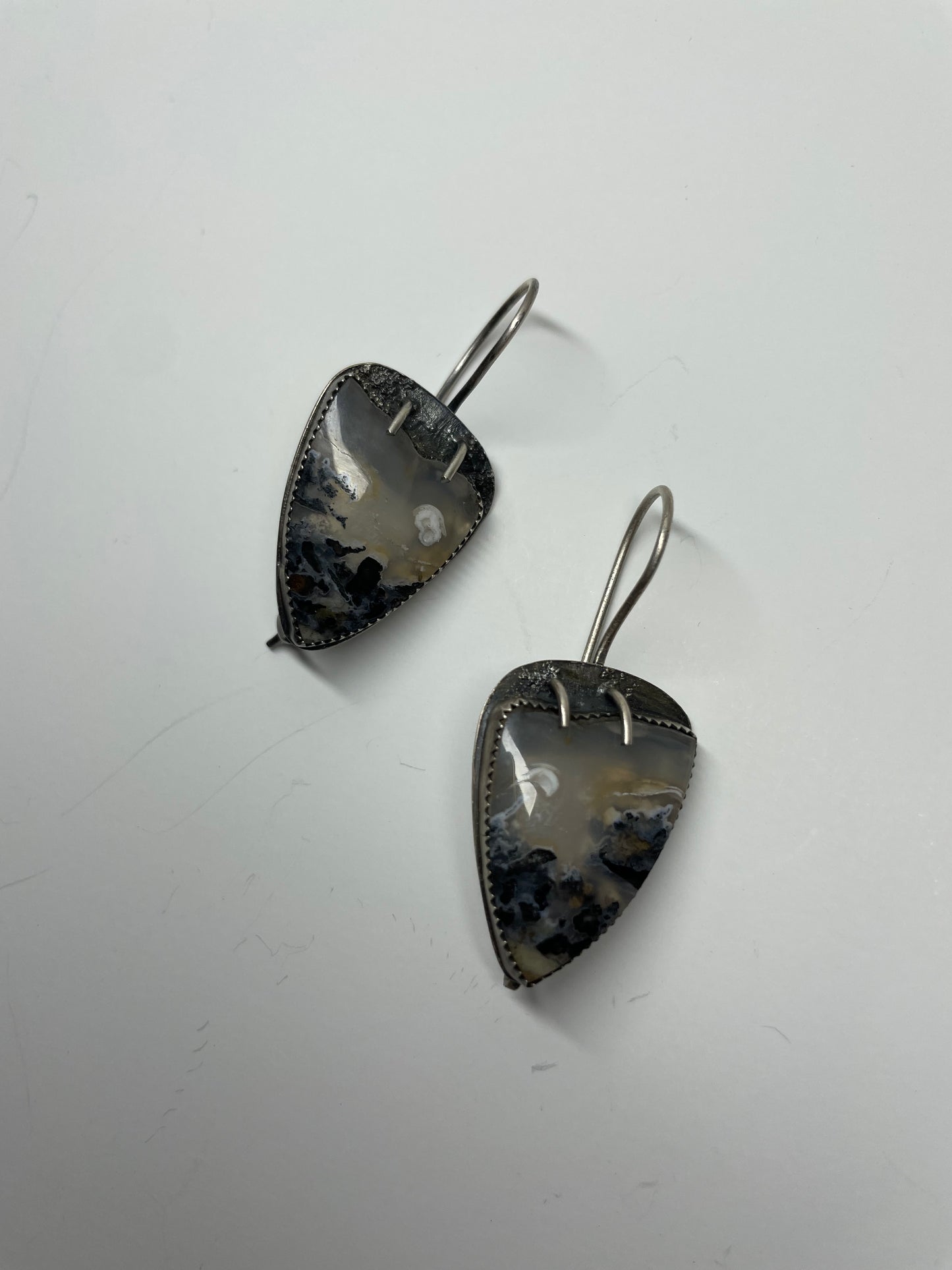 Druzy Opalized Moss and Sterling Dangles