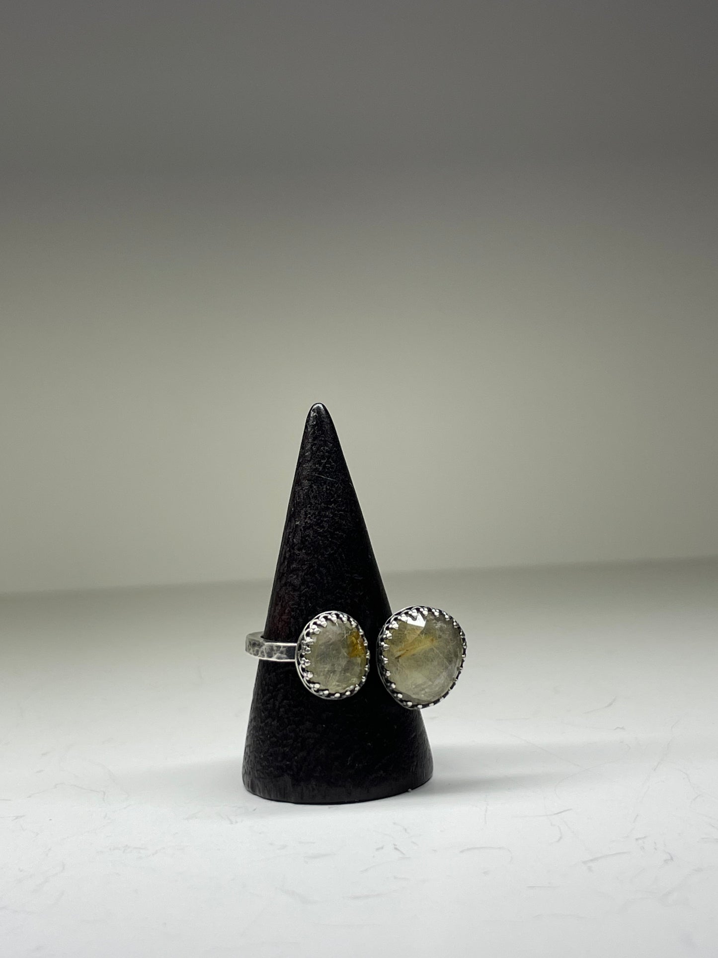Faceted Rutilated Quartz and Sterling Doublet Ring - US 9
