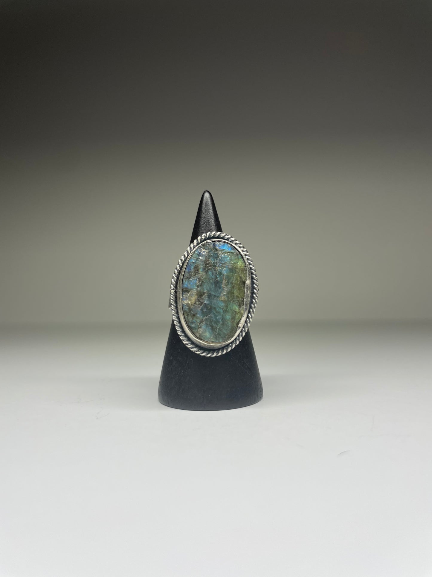 Raw Labradorite and Sterling Ring - US 5.75