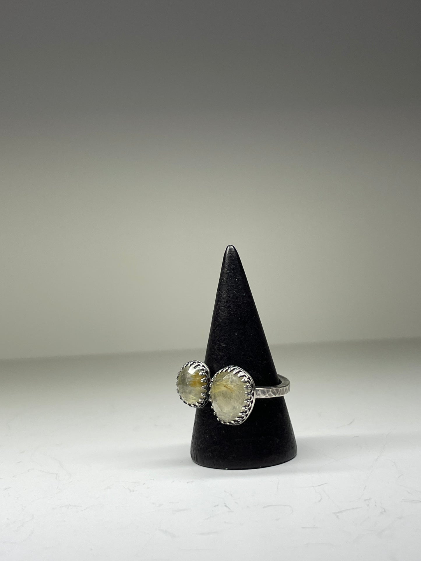 Faceted Rutilated Quartz and Sterling Doublet Ring - US 9