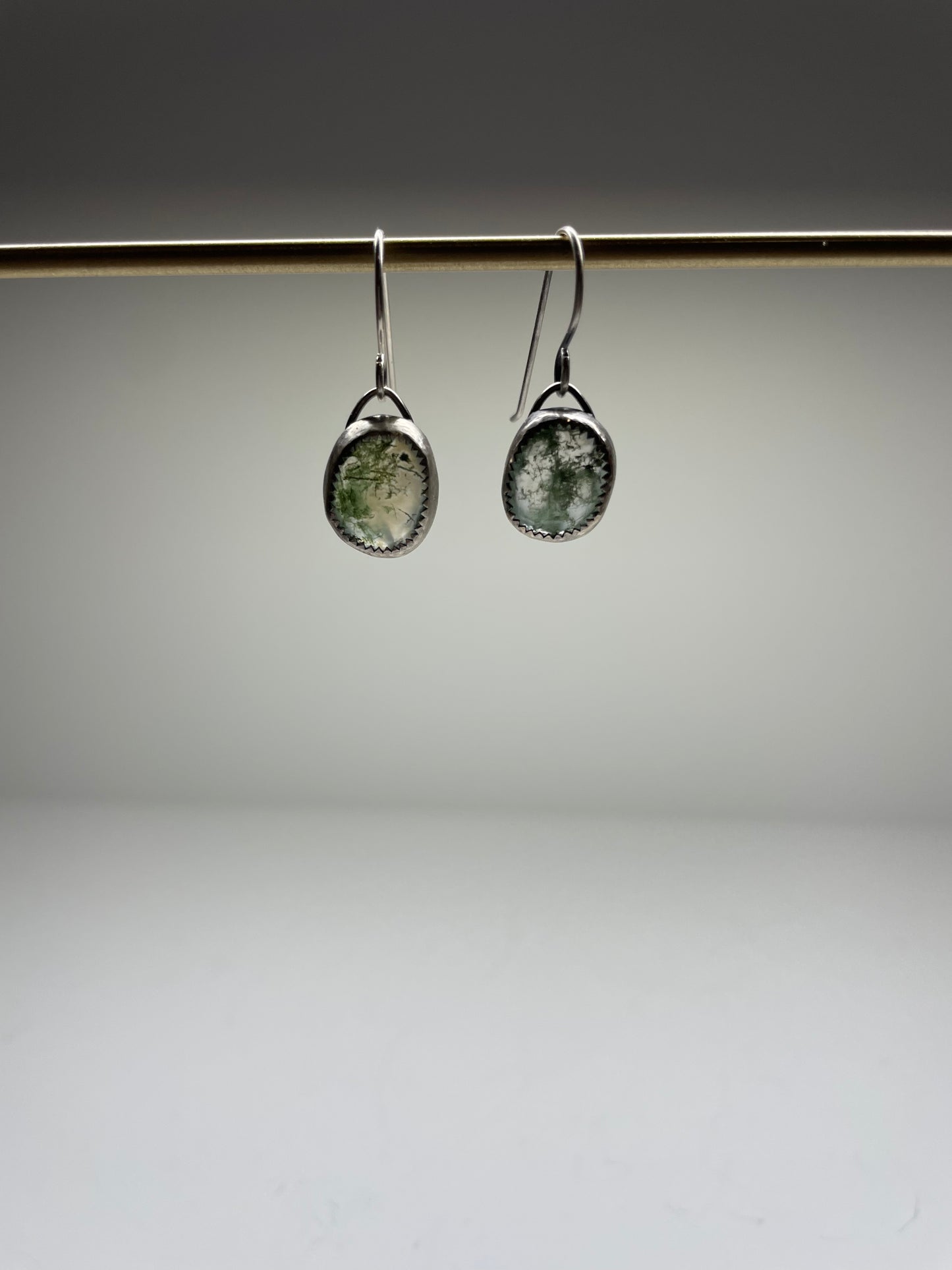 Faceted Moss Agate and Sterling Dangles