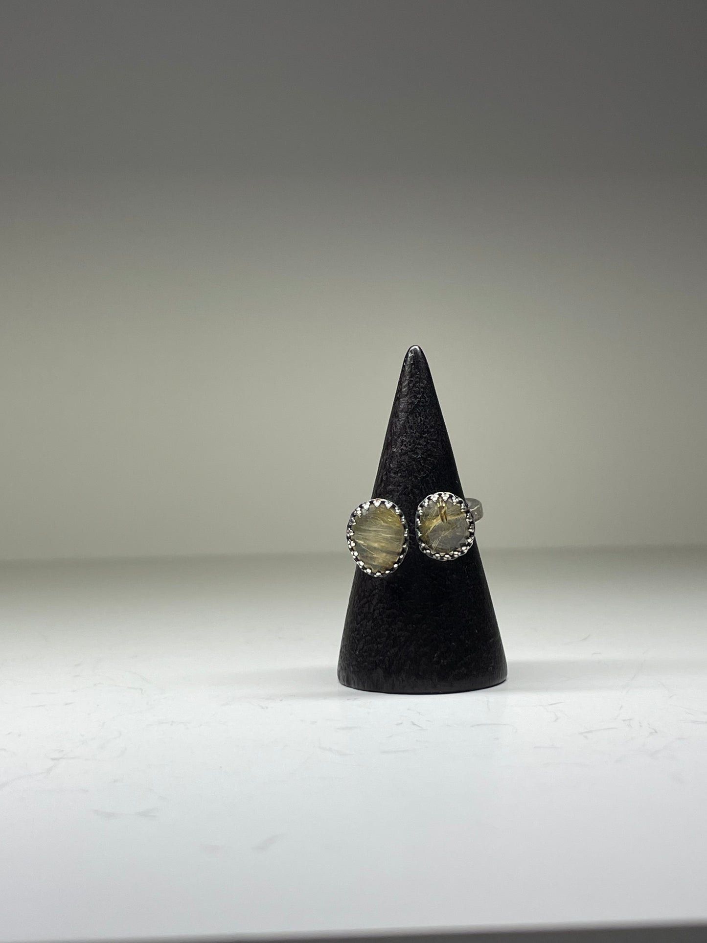 Faceted Rutilated Quartz and Sterling Doublet Ring - US 5