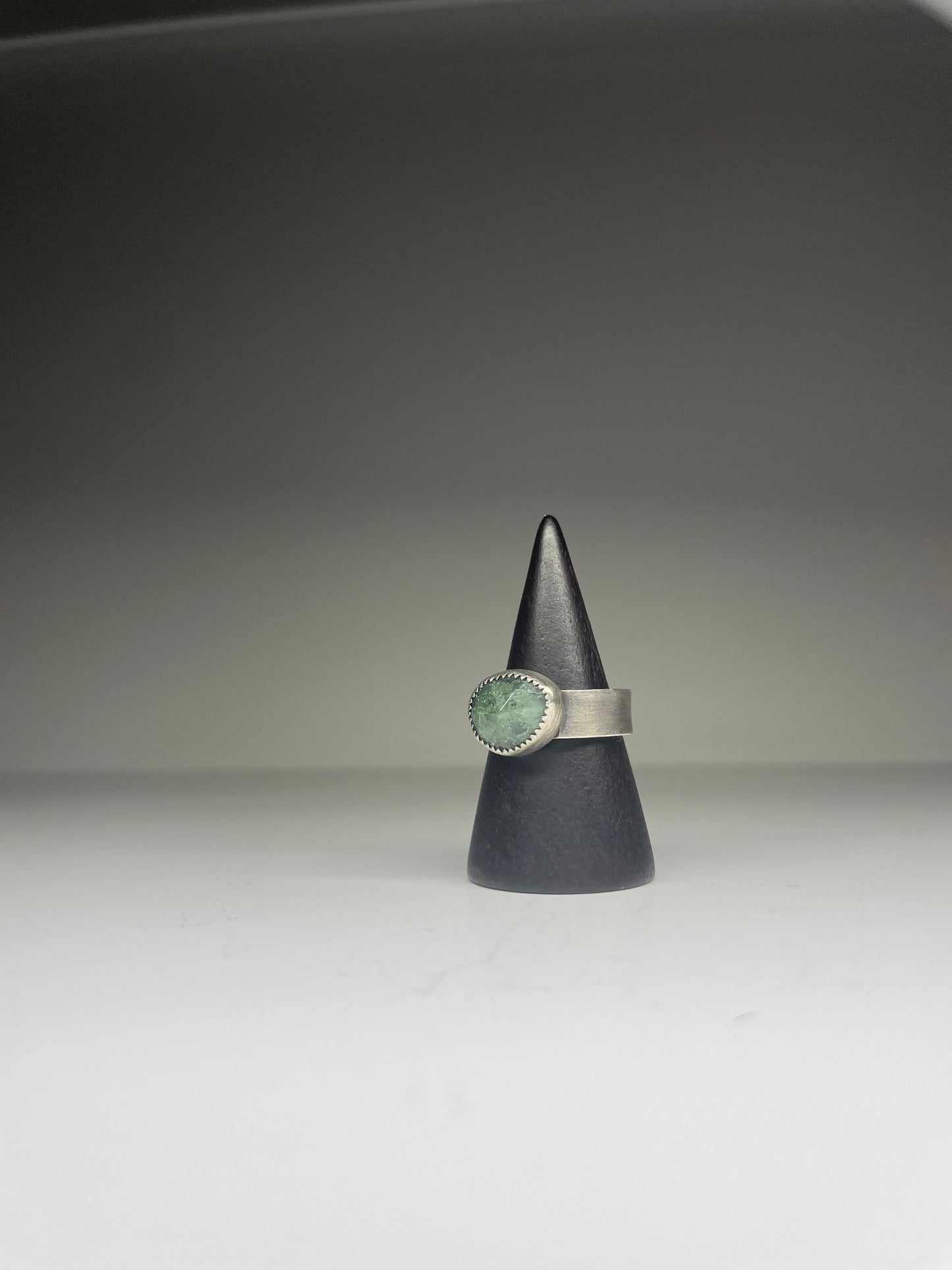 Faceted Moss Agate and Sterling Ring - US 6.5