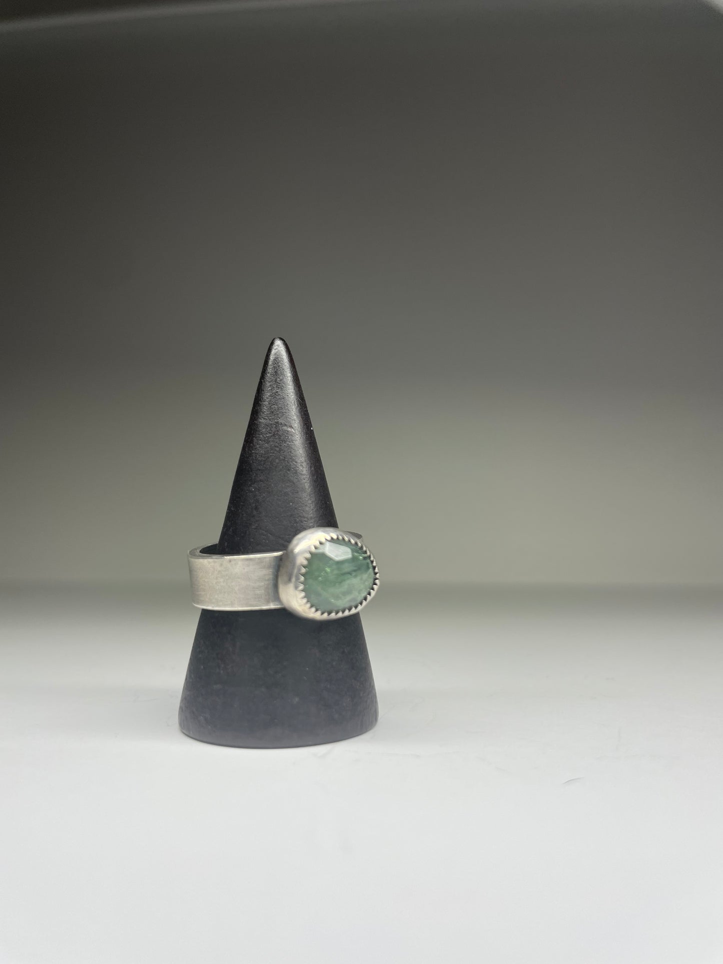 Faceted Moss Agate and Sterling Ring - US 8