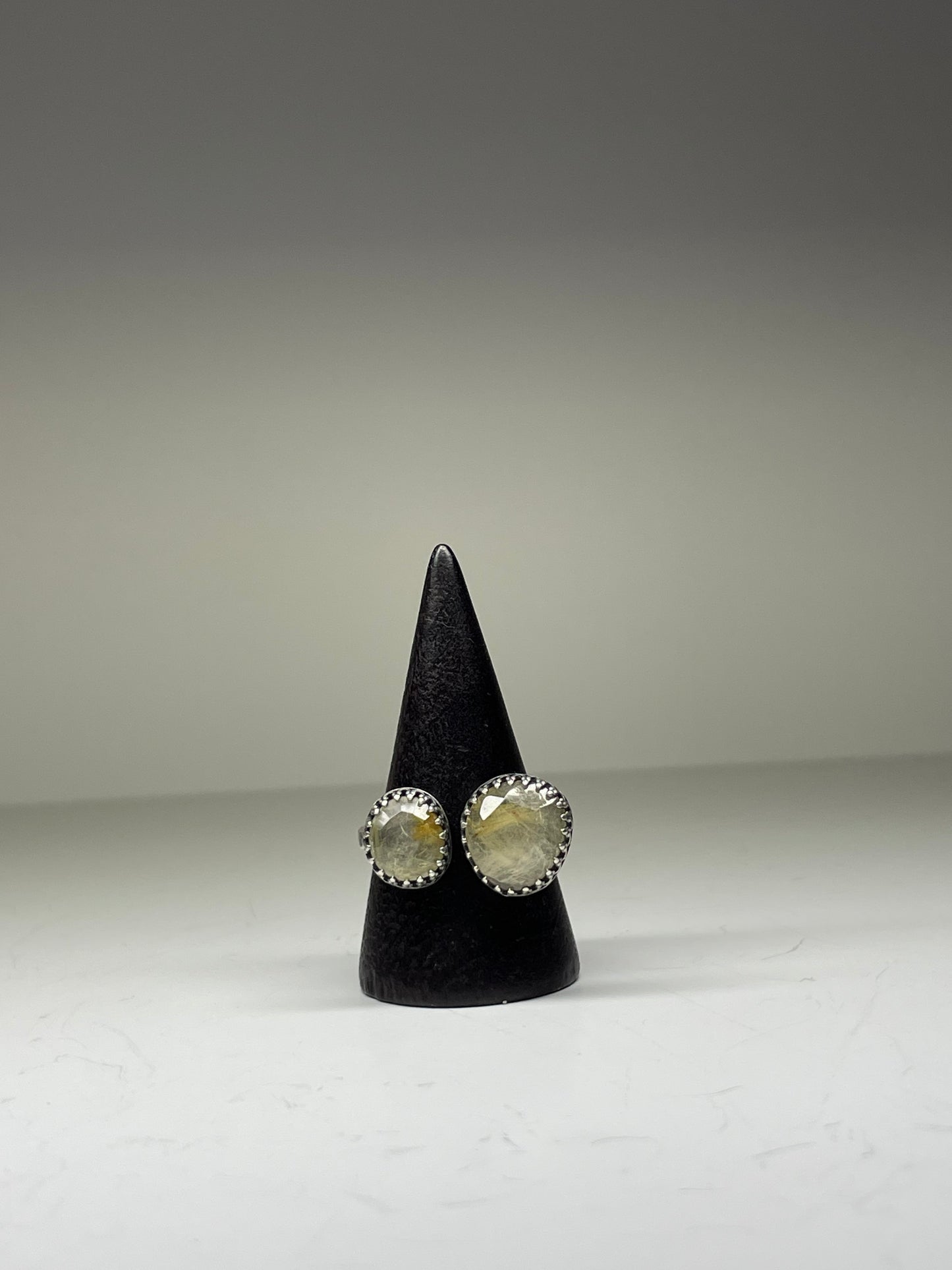 Faceted Rutilated Quartz and Sterling Doublet Ring - US 9