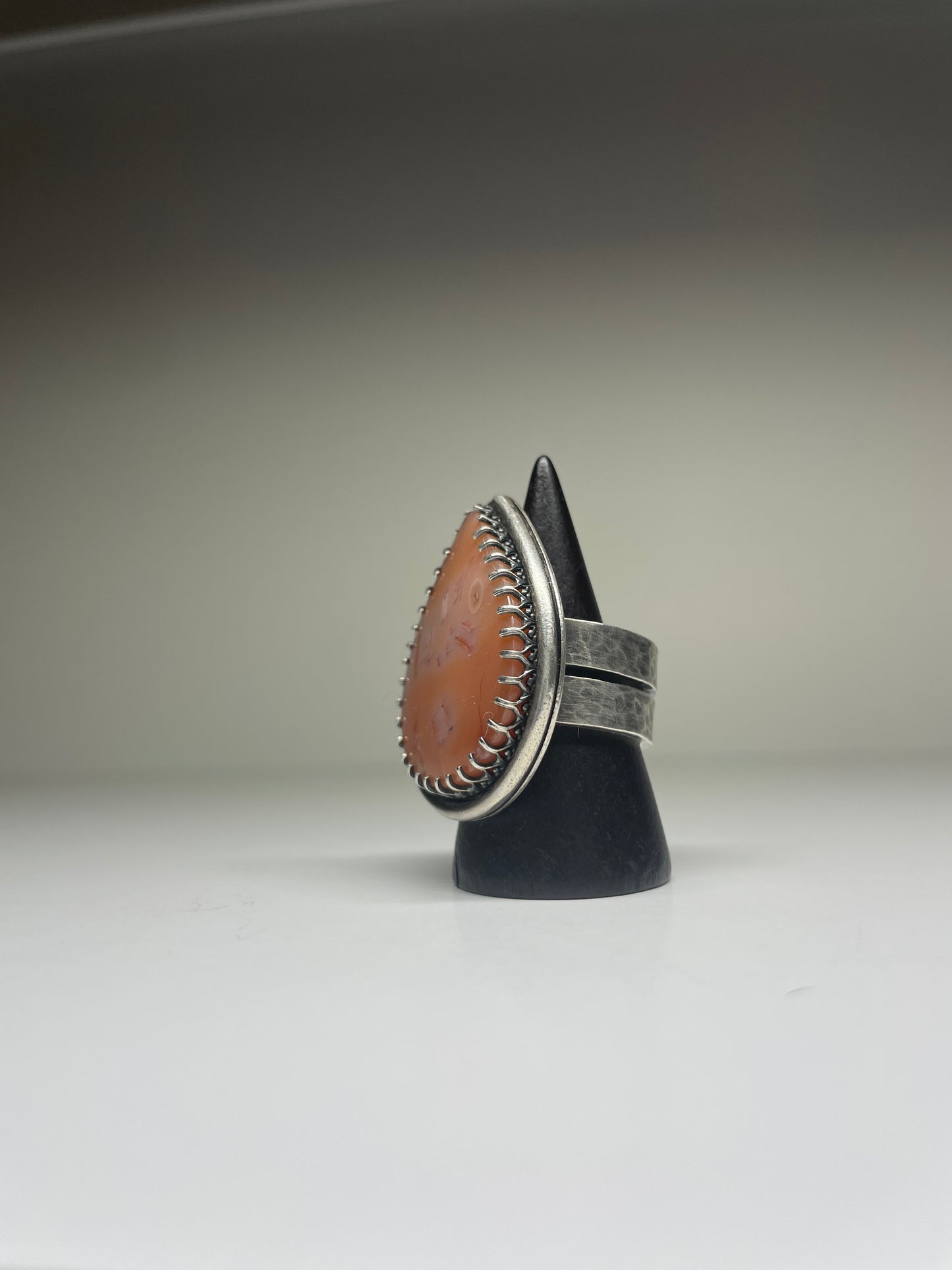 Tube Agate and Sterling Ring - US 8