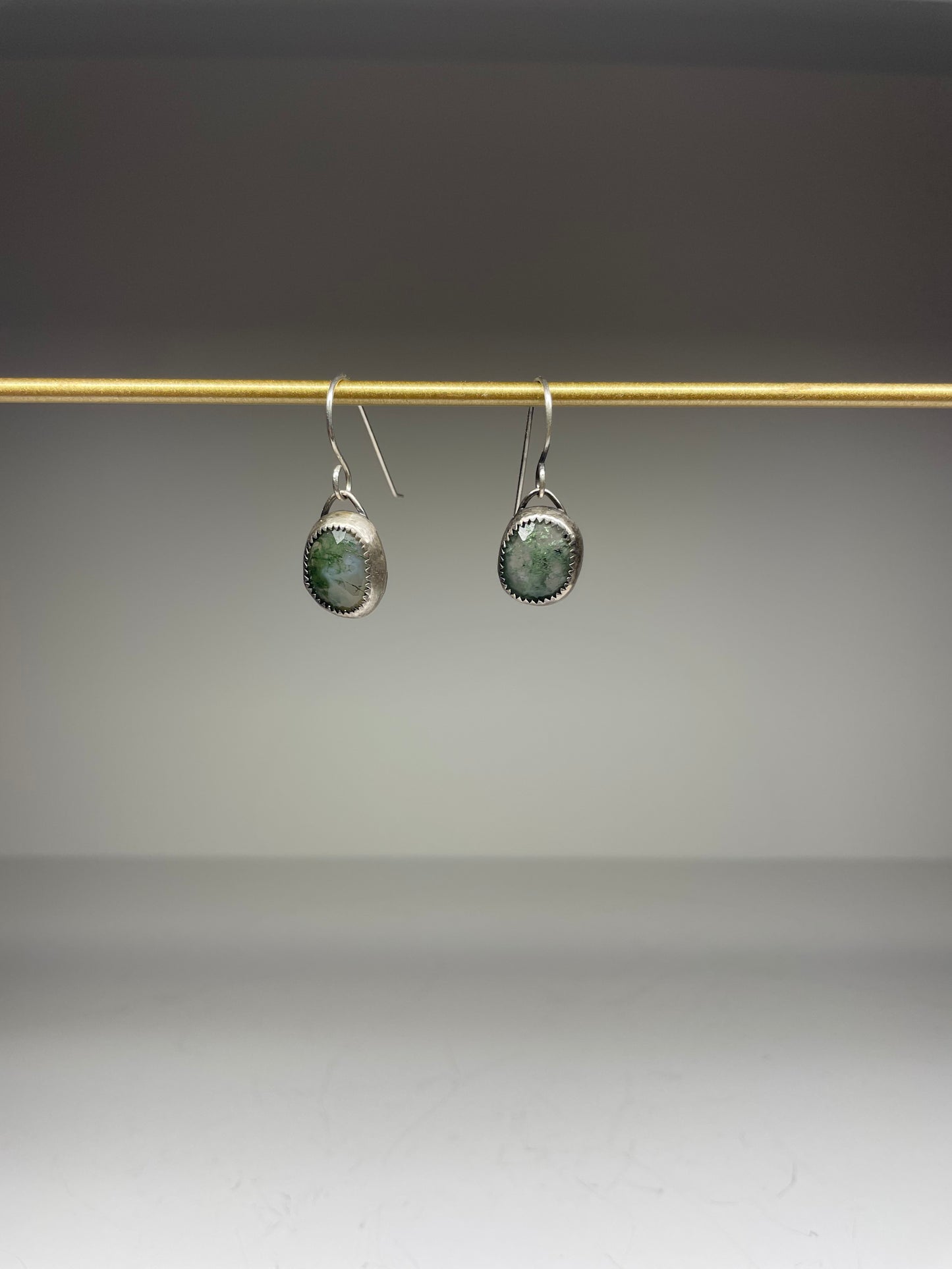 Faceted Moss Agate and Sterling Dangles