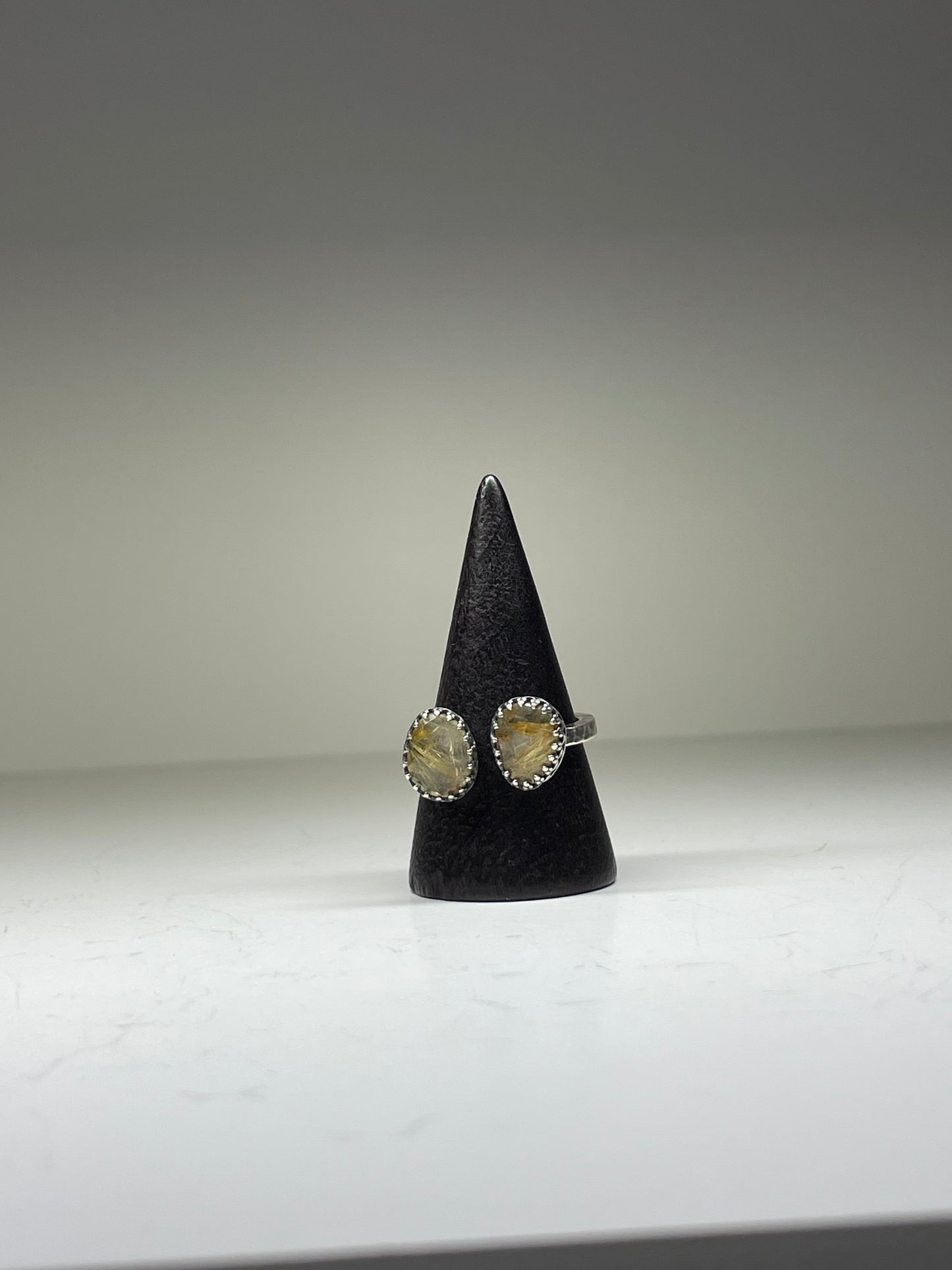 Faceted Rutilated Quartz and Sterling Doublet Ring - US 8