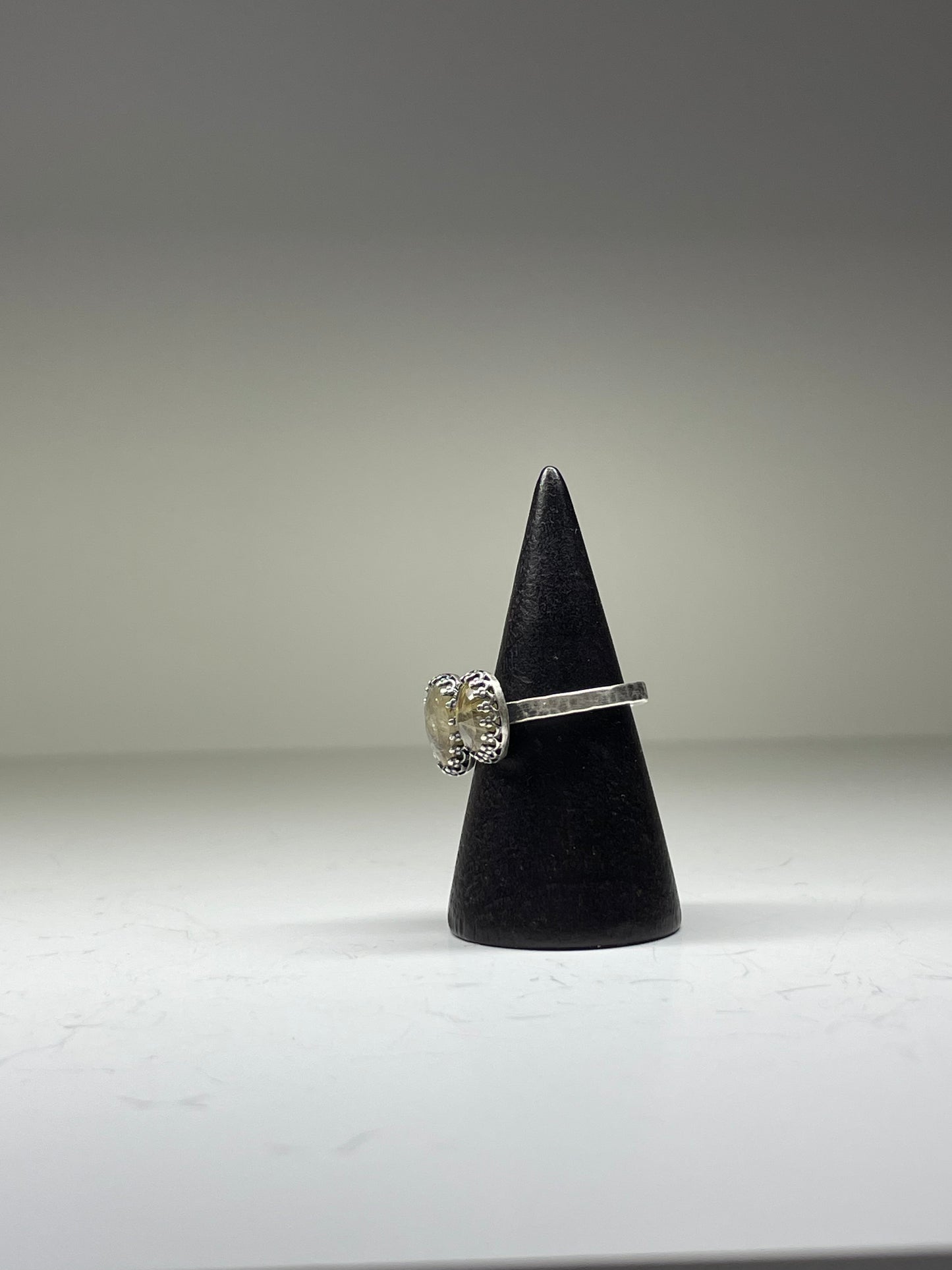Faceted Rutilated Quartz and Sterling Doublet Ring - US 5