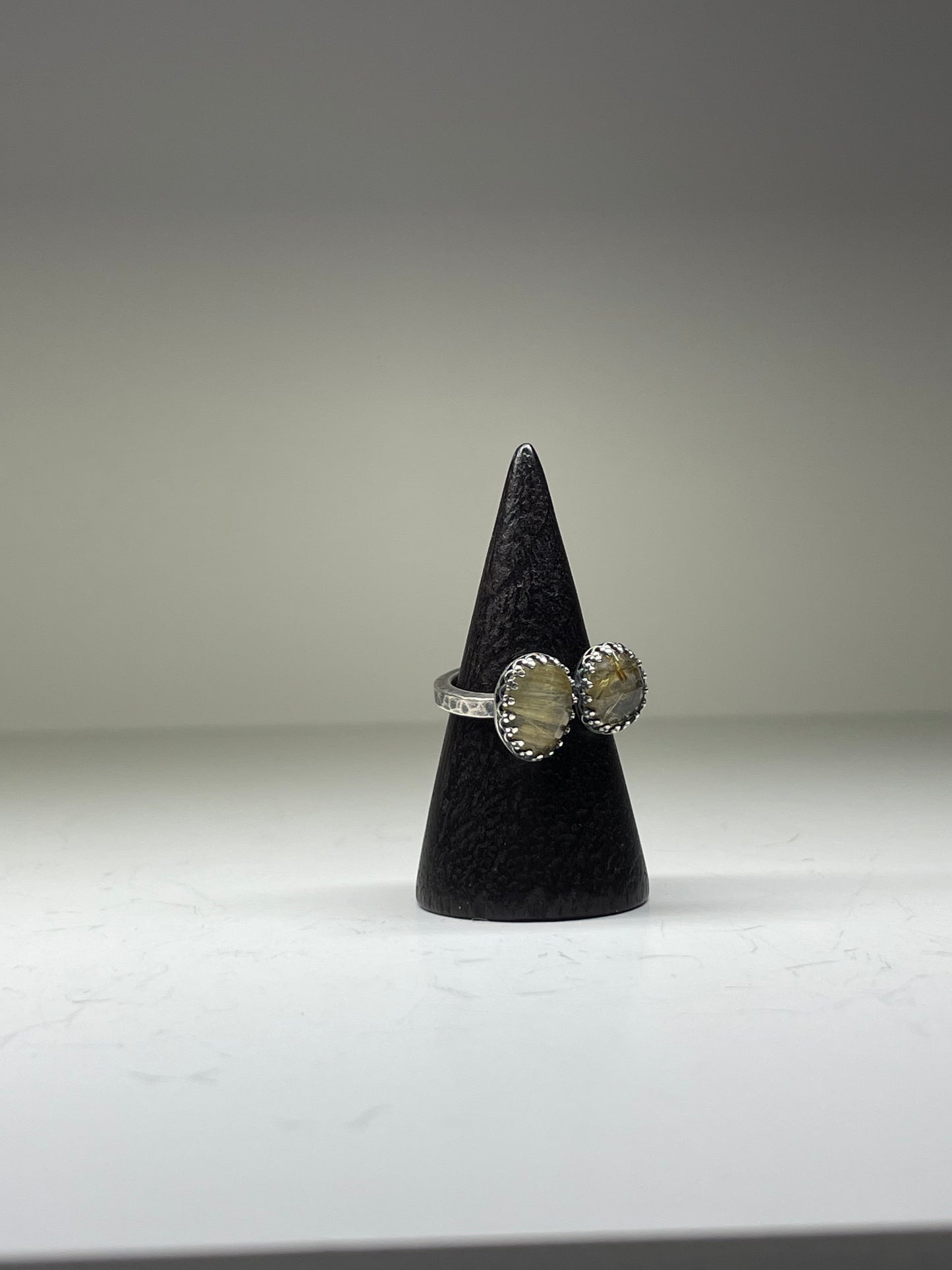 Faceted Rutilated Quartz and Sterling Doublet Ring - US 5