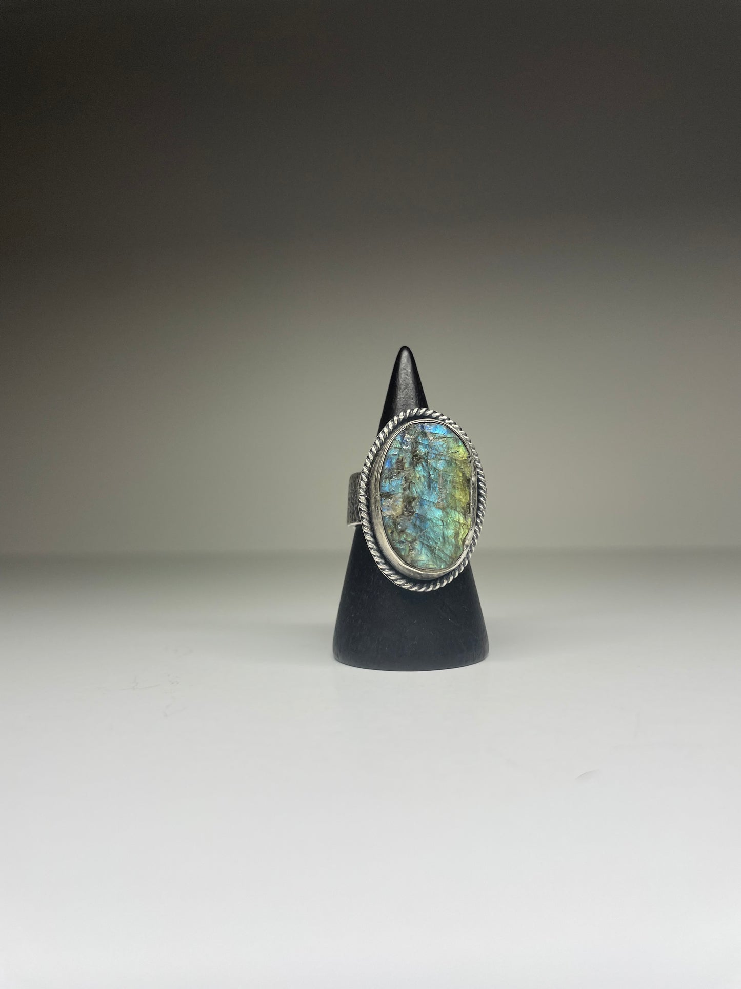 Raw Labradorite and Sterling Ring - US 5.75