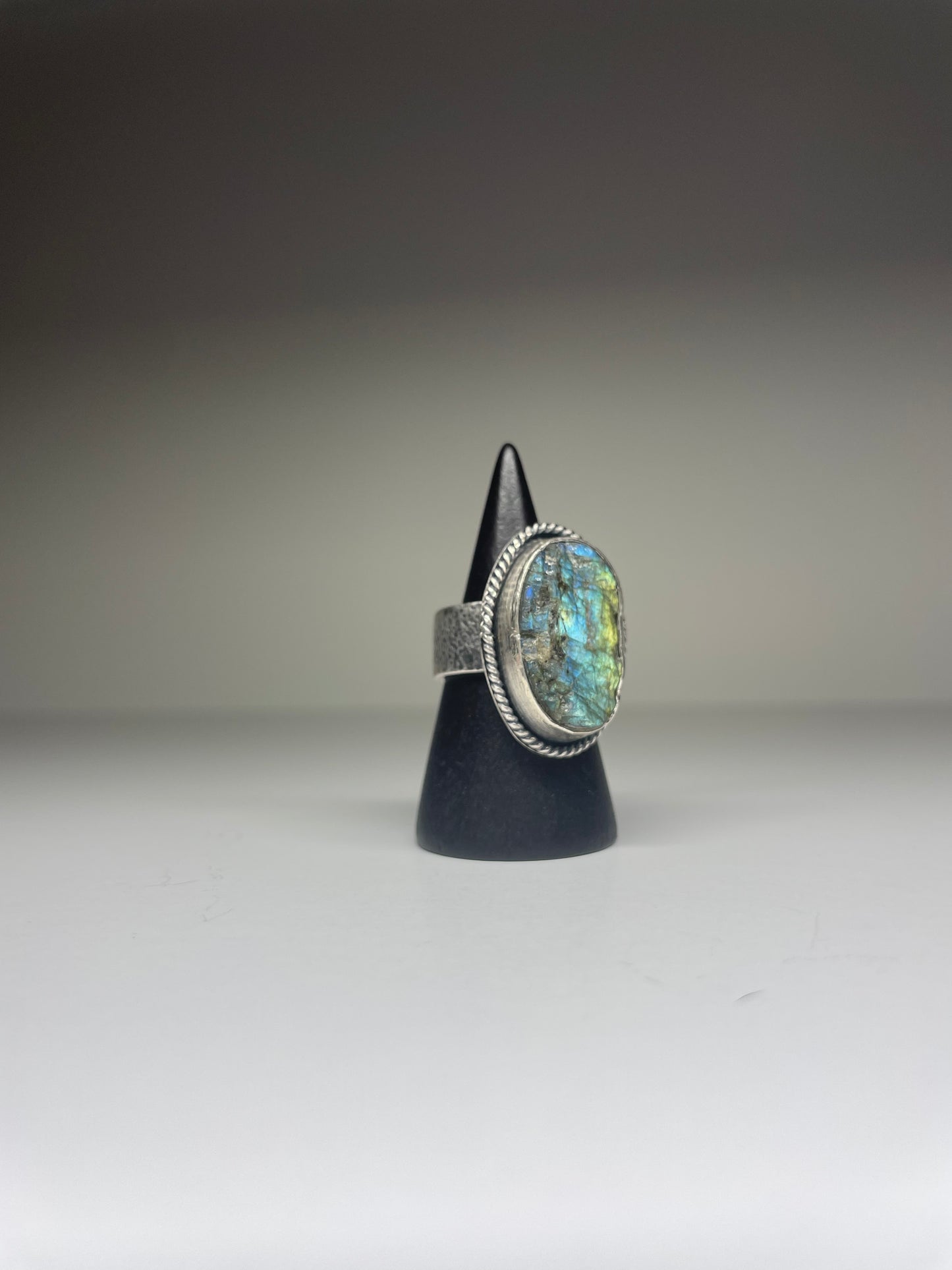 Raw Labradorite and Sterling Ring - US 5.75