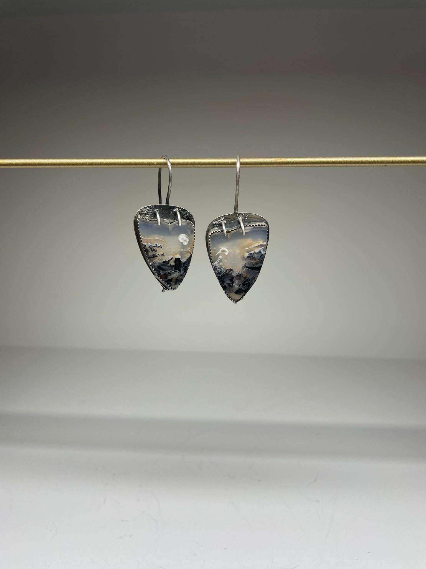 Druzy Opalized Moss and Sterling Dangles