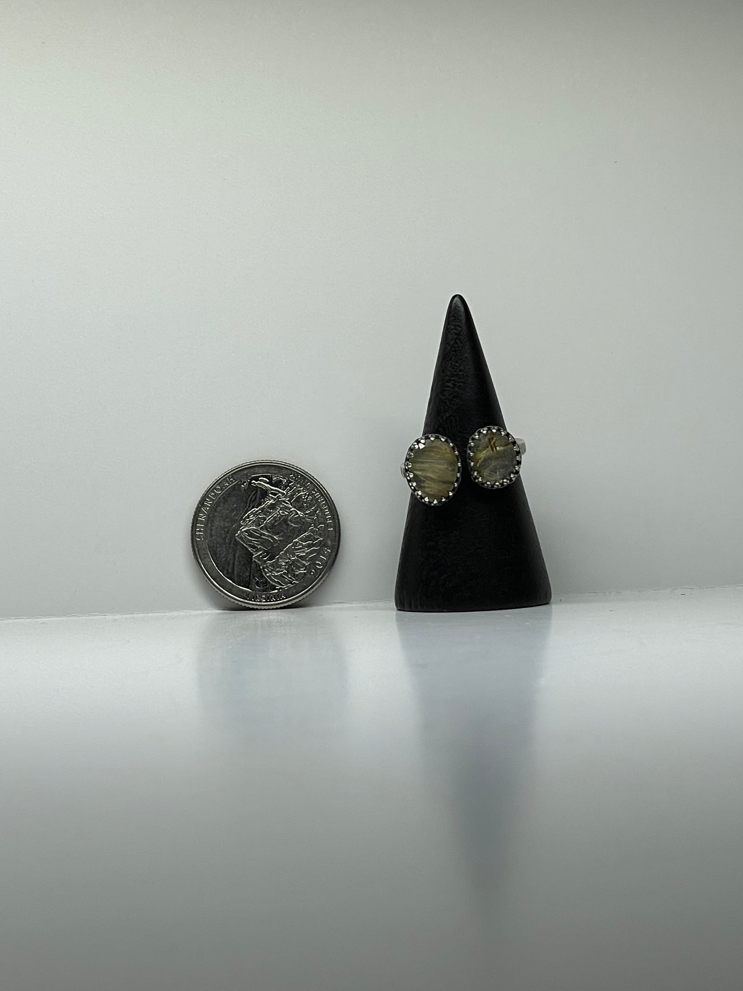 Faceted Rutilated Quartz and Sterling Doublet Ring - US 5