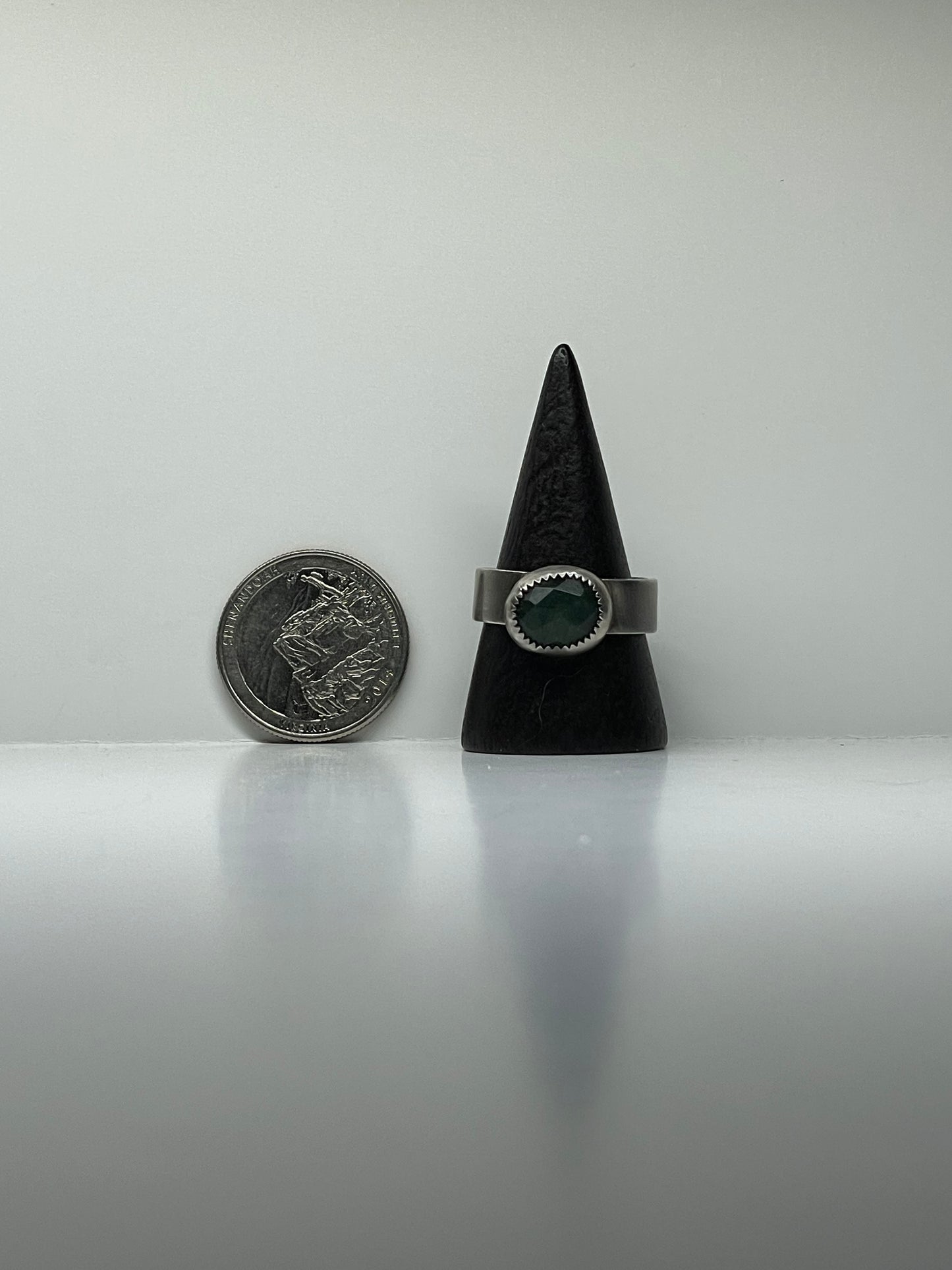 Faceted Moss Agate and Sterling Ring - US 9