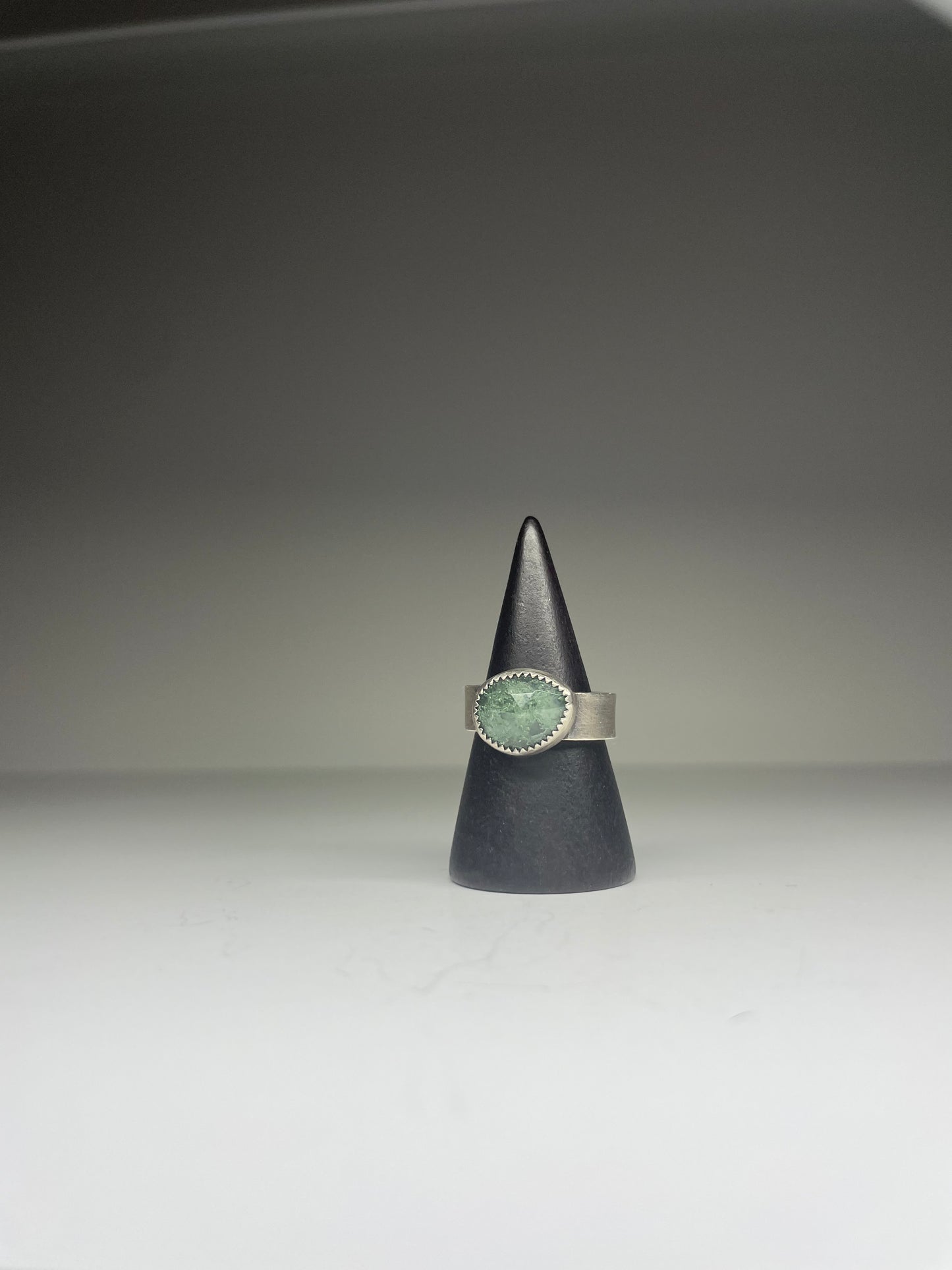 Faceted Moss Agate and Sterling Ring - US 6.5