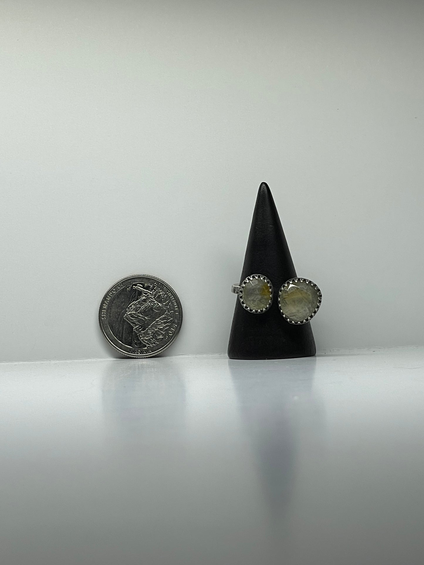 Faceted Rutilated Quartz and Sterling Doublet Ring - US 9
