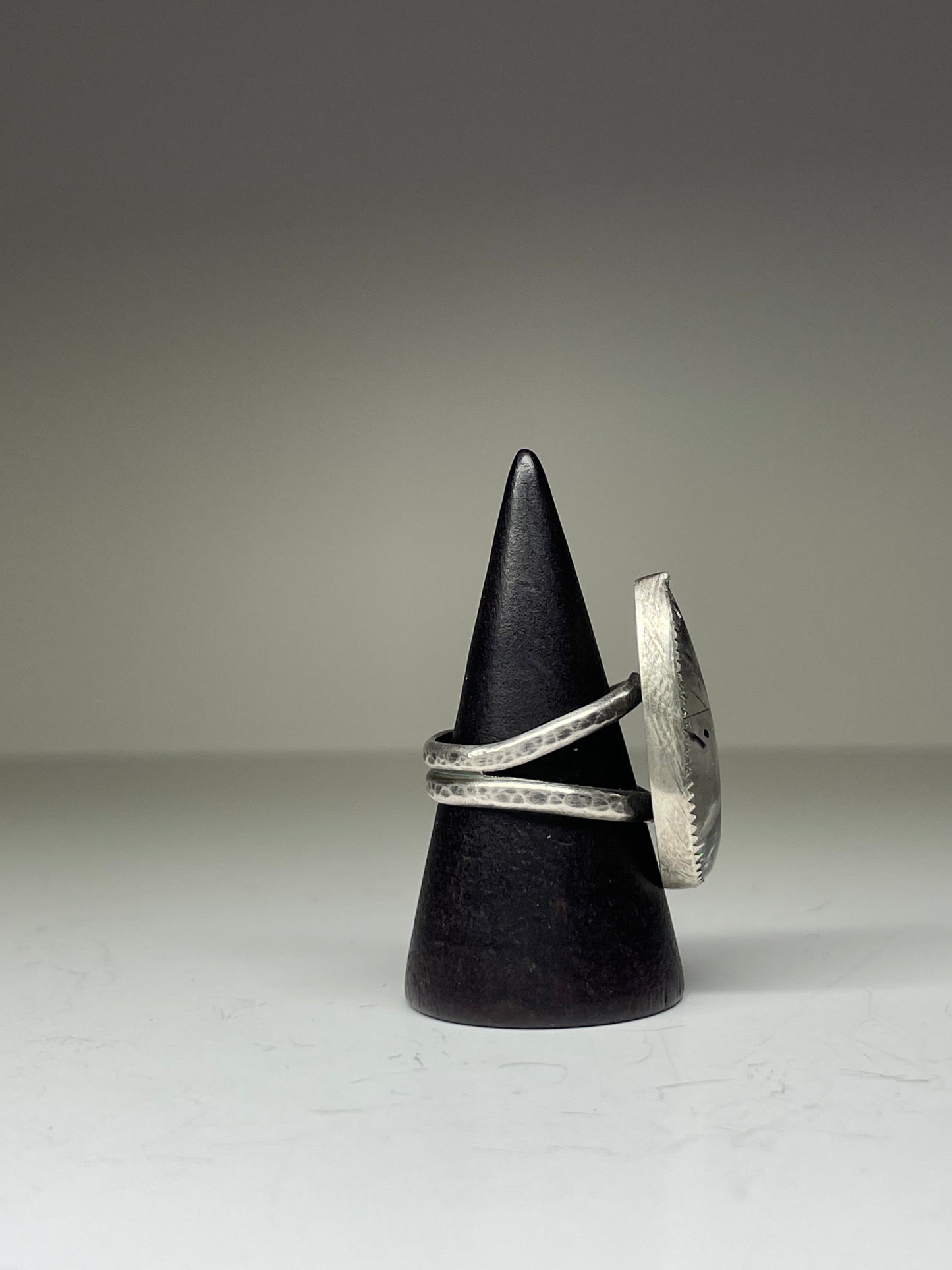 Black Tourmaline in Quartz and Sterling Ring - US 7.25