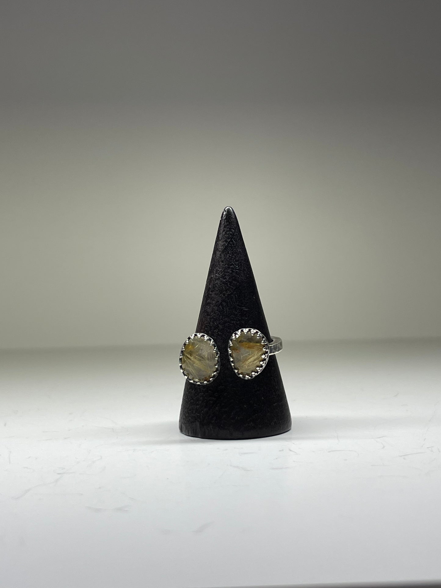 Faceted Rutilated Quartz and Sterling Doublet Ring - US 8