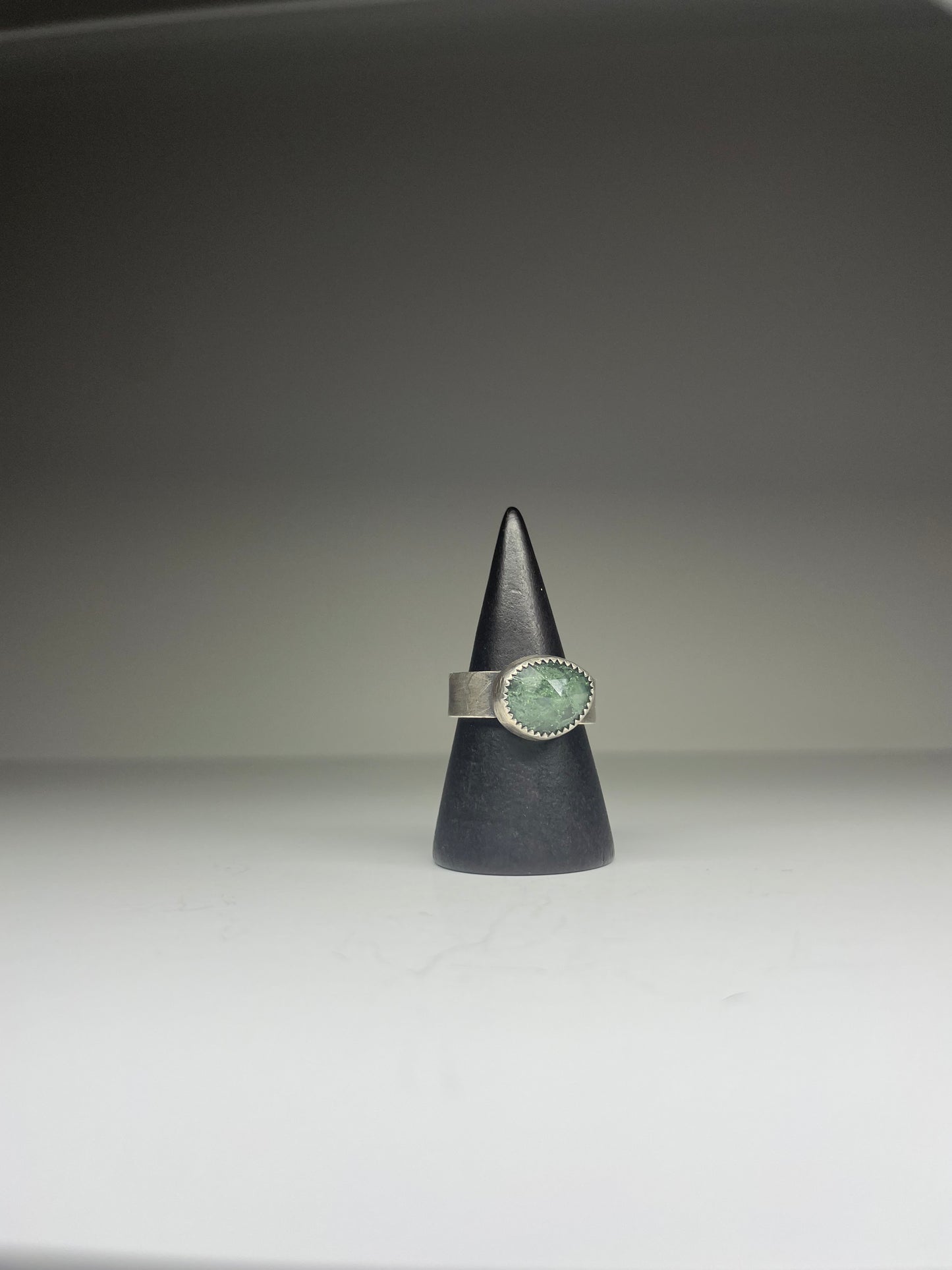Faceted Moss Agate and Sterling Ring - US 6.5