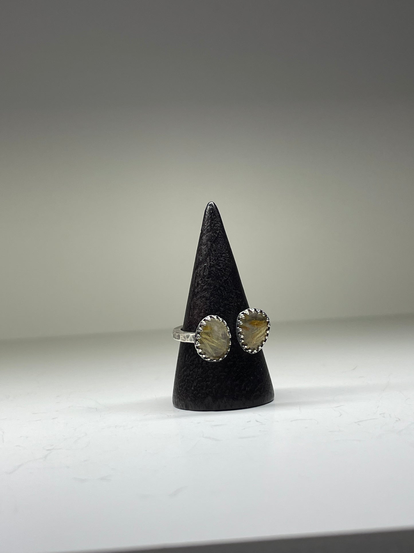 Faceted Rutilated Quartz and Sterling Doublet Ring - US 8