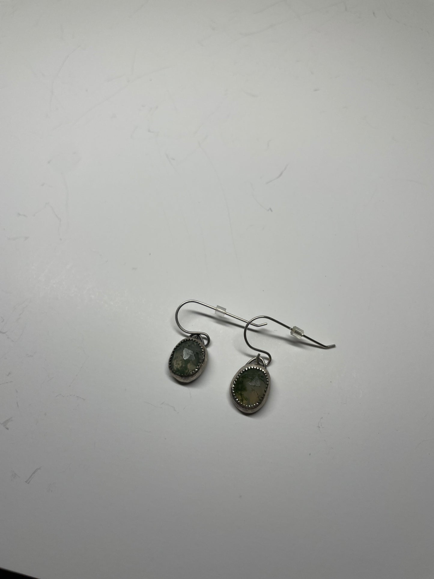 Faceted Moss Agate and Sterling Dangles