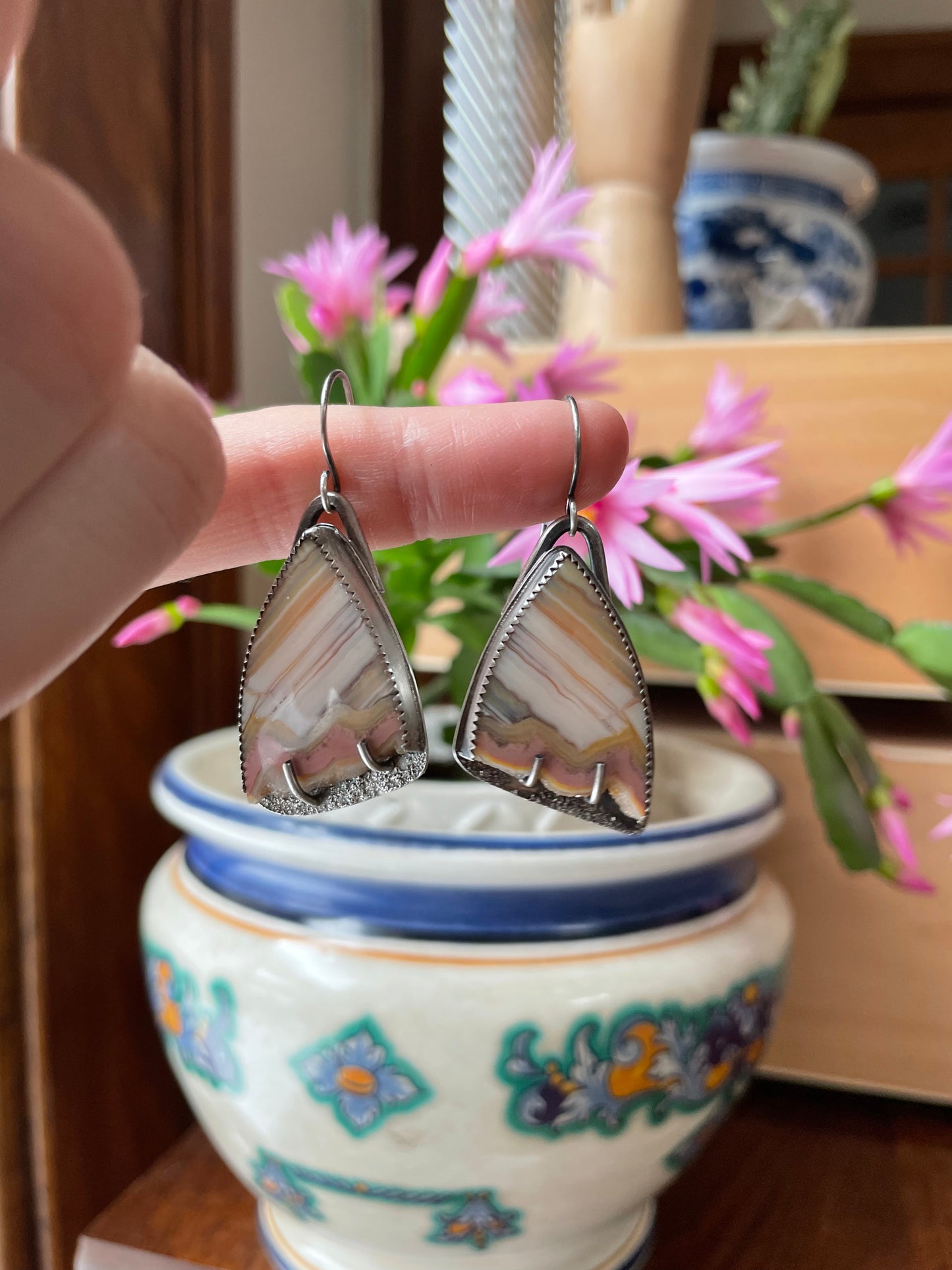 Druzy Lace Agate and Sterling Dangles