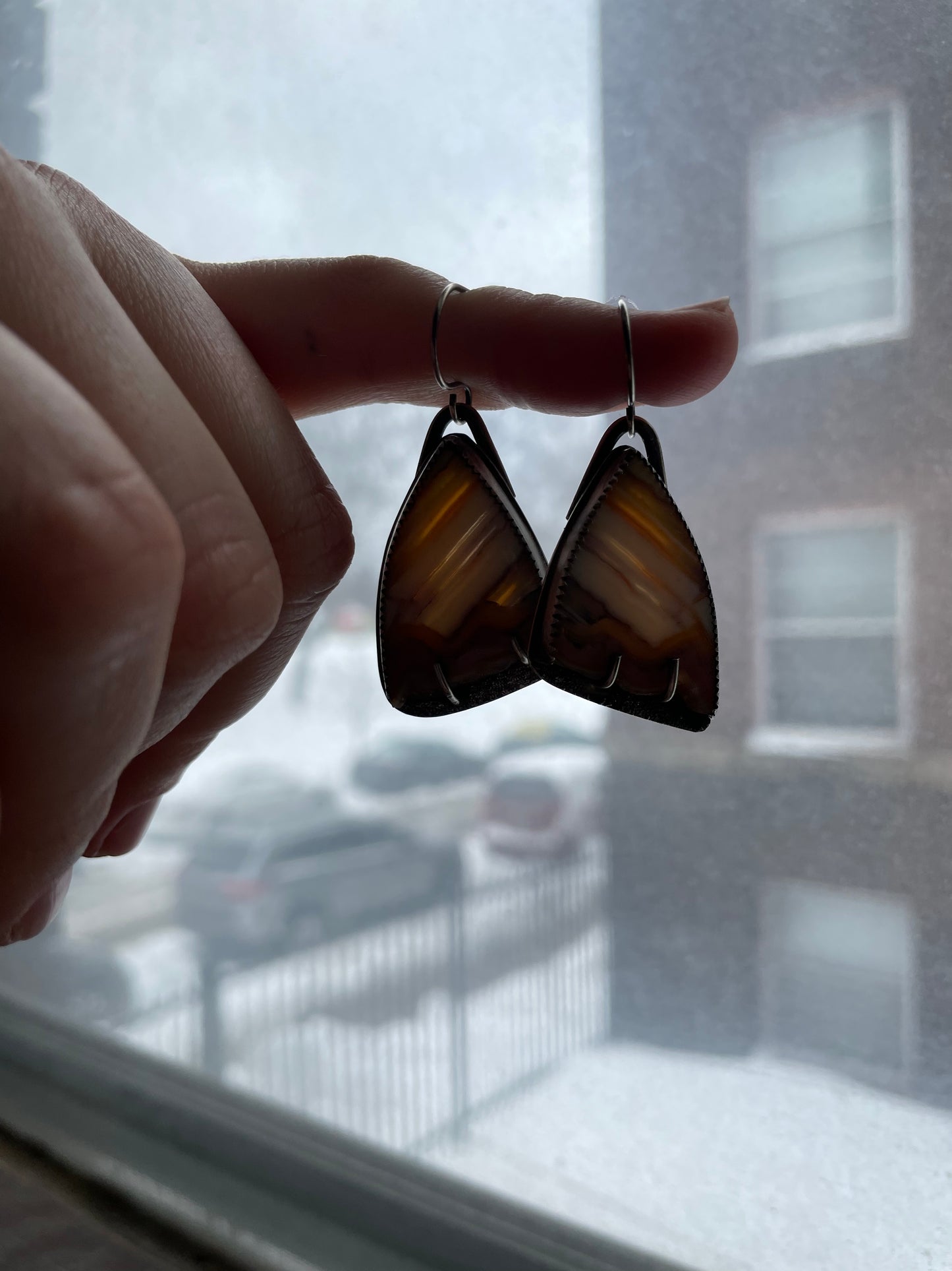 Druzy Lace Agate and Sterling Dangles