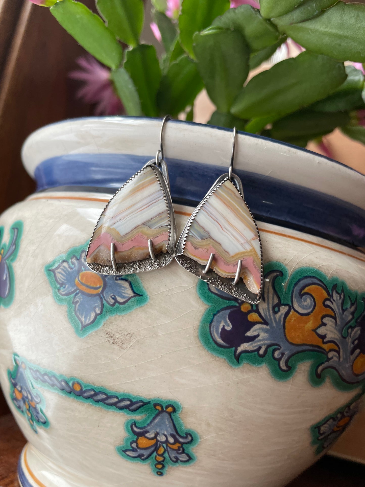 Druzy Lace Agate and Sterling Dangles