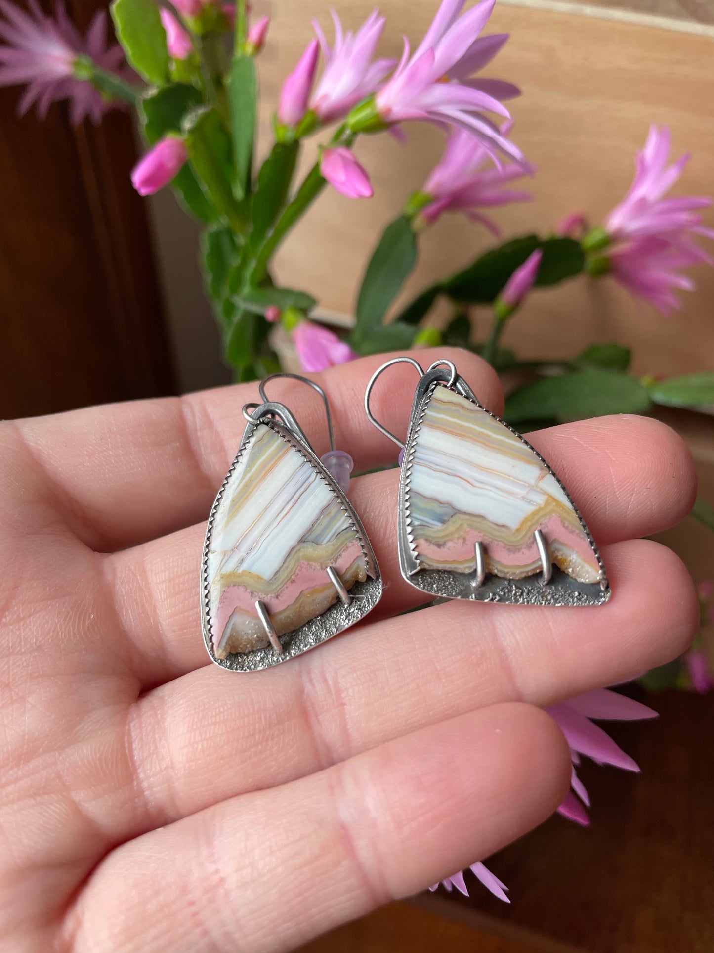 Druzy Lace Agate and Sterling Dangles
