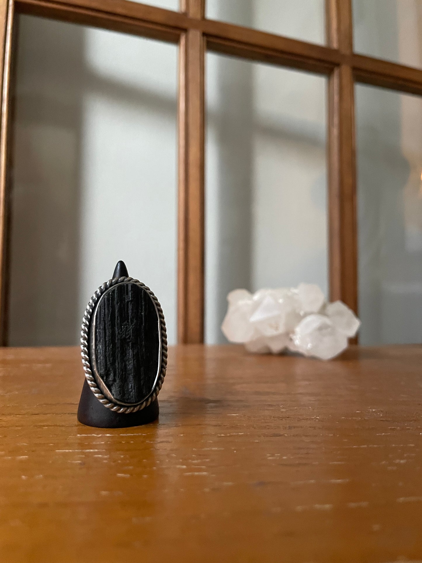 Raw Black Tourmaline and Sterling Ring - US 7.5