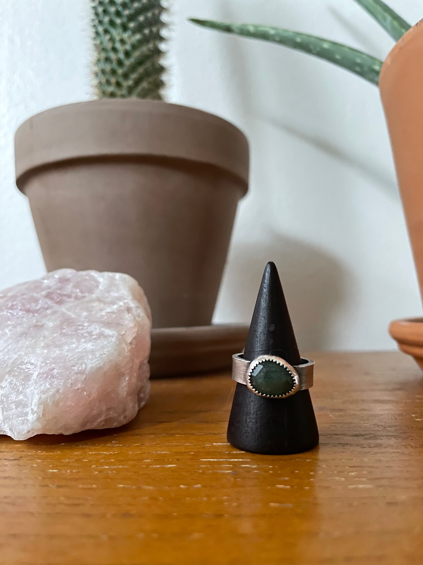 Faceted Moss Agate and Sterling Ring - US 8