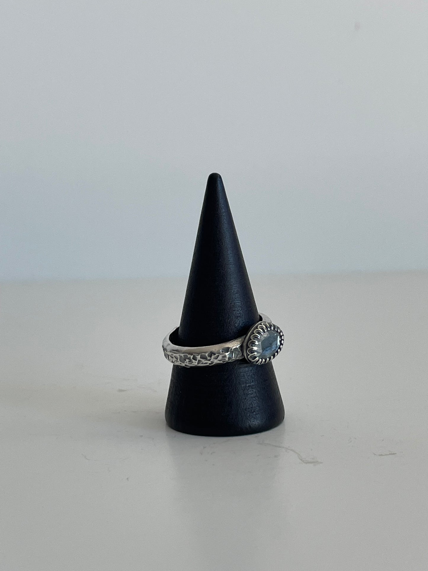 Moss Aquamarine and Sterling Ring - US 8.5