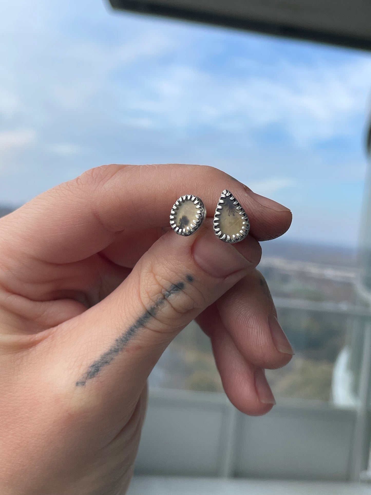 Dendritic Agate and Sterling Studs