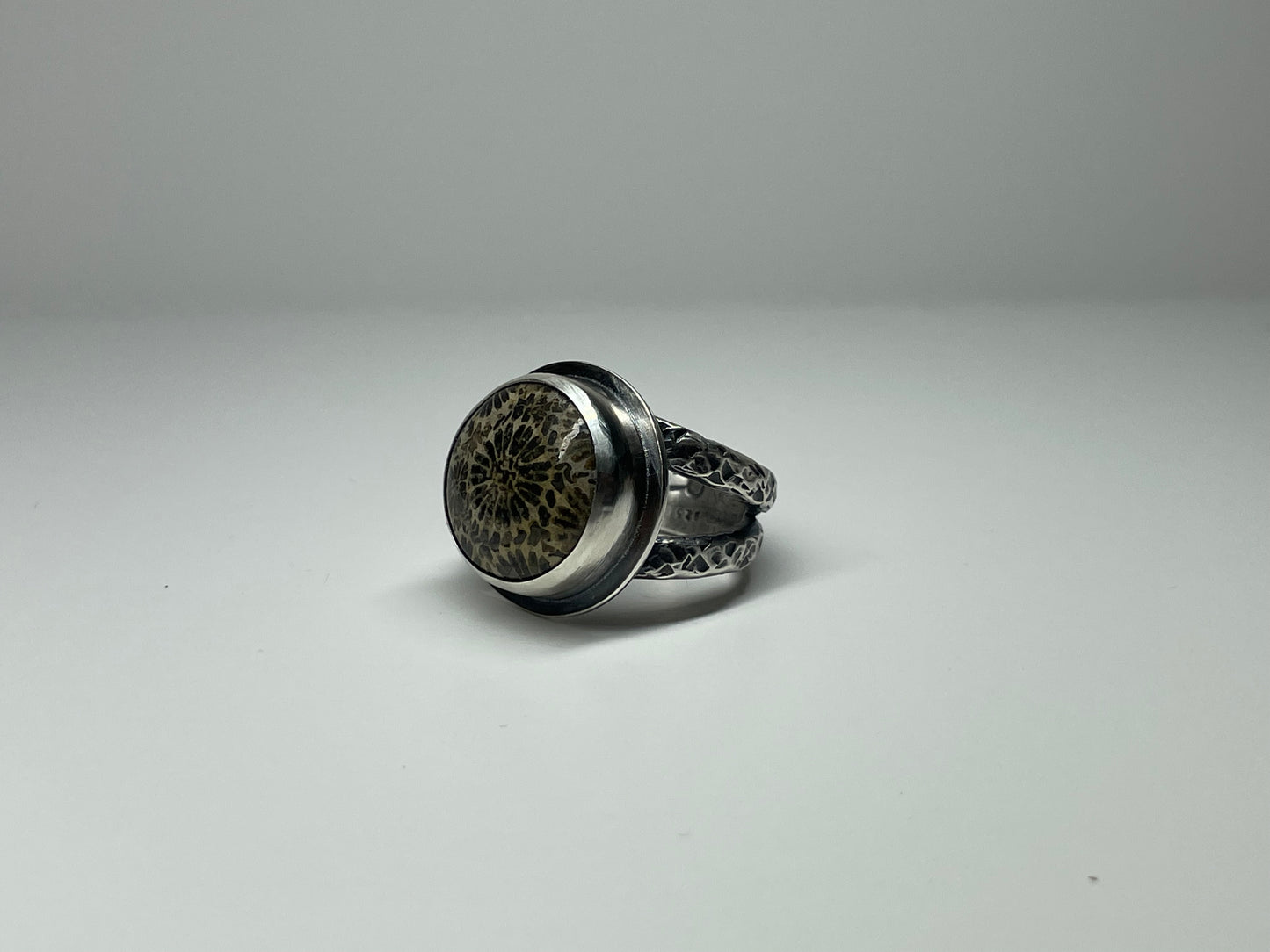 Fossilized Coral and Sterling Ring - US 5