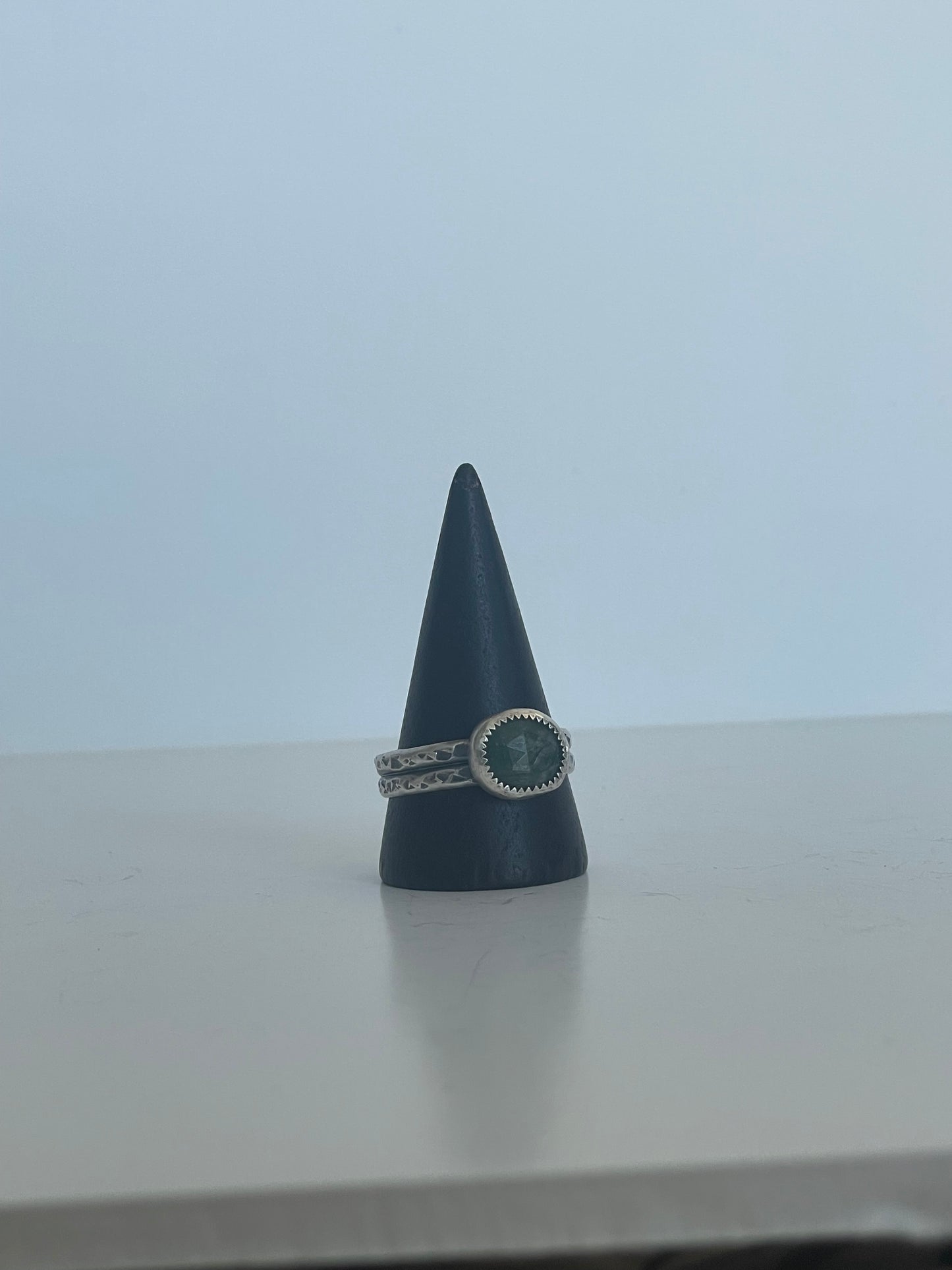 Moss Agate and Sterling Ring - US 11.5
