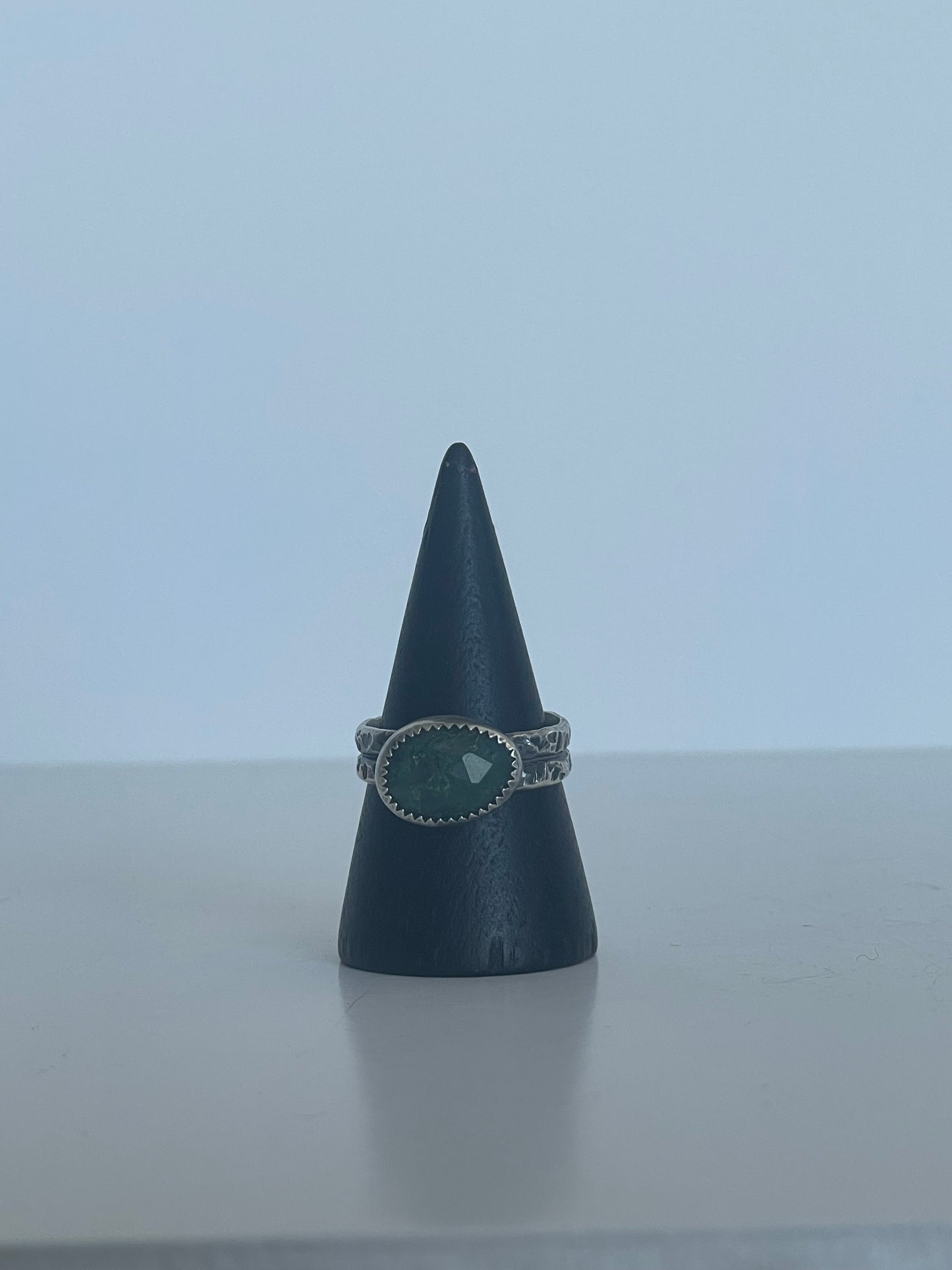 Moss Agate and Sterling Ring - US 7.5