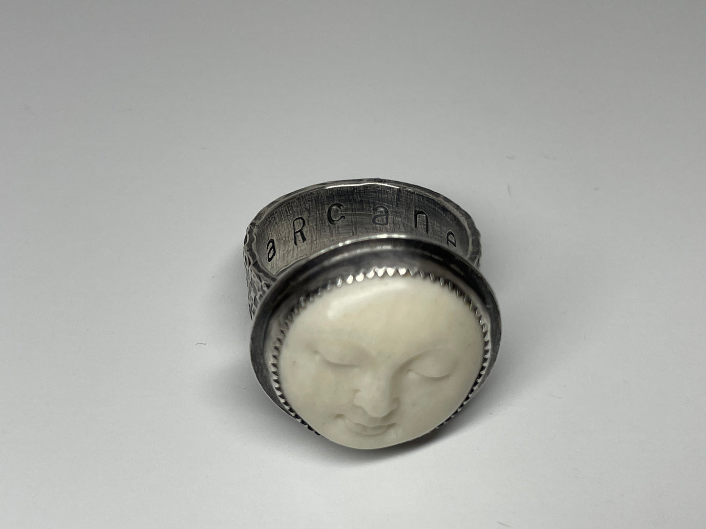 Carved Bone and Sterling Ring - US 10.5